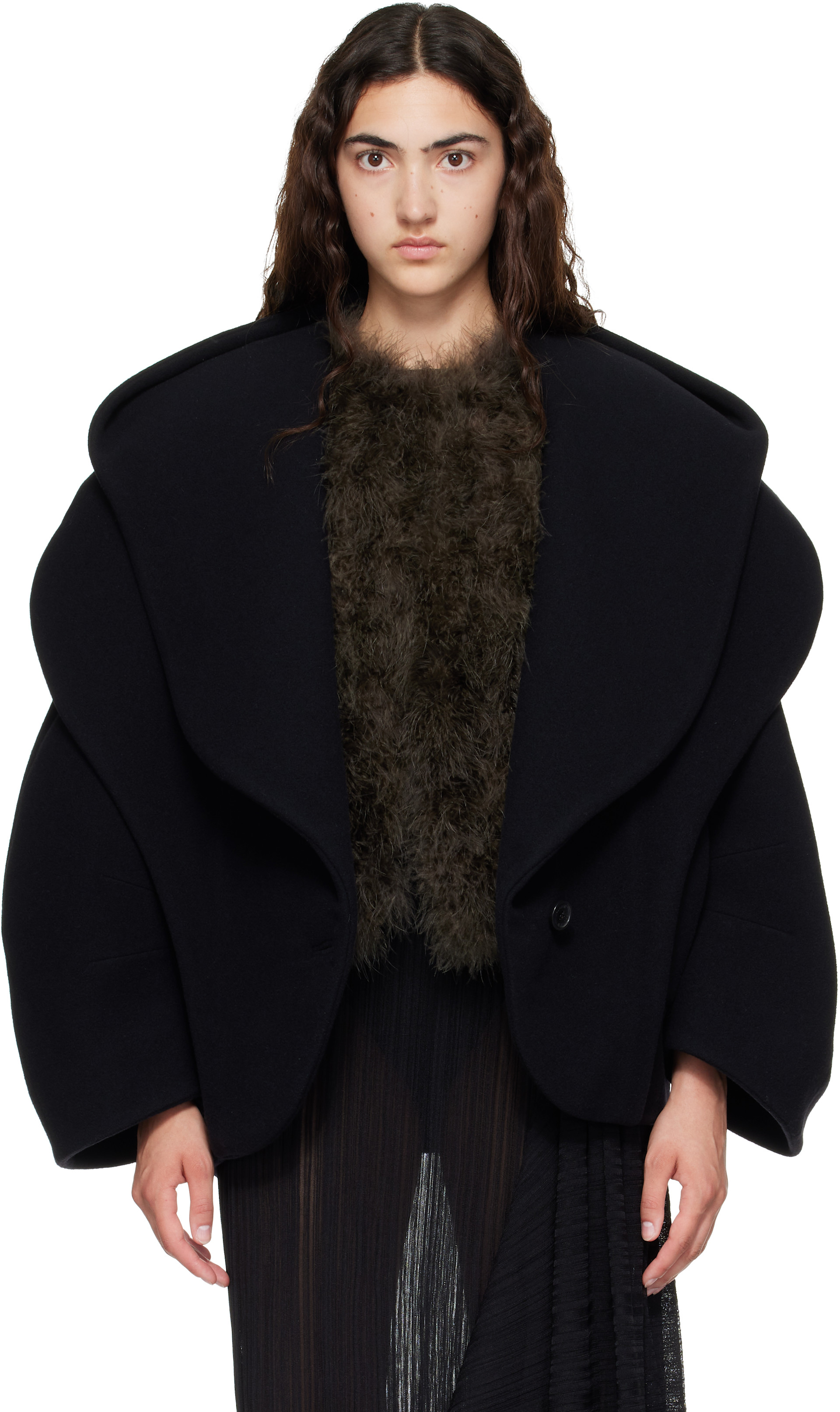 BLESS N°22 Hood Coat メルトンウール ブラック BALMAIN: Black Oversized Wool Hood Pea Coat | SSENSE Canada
