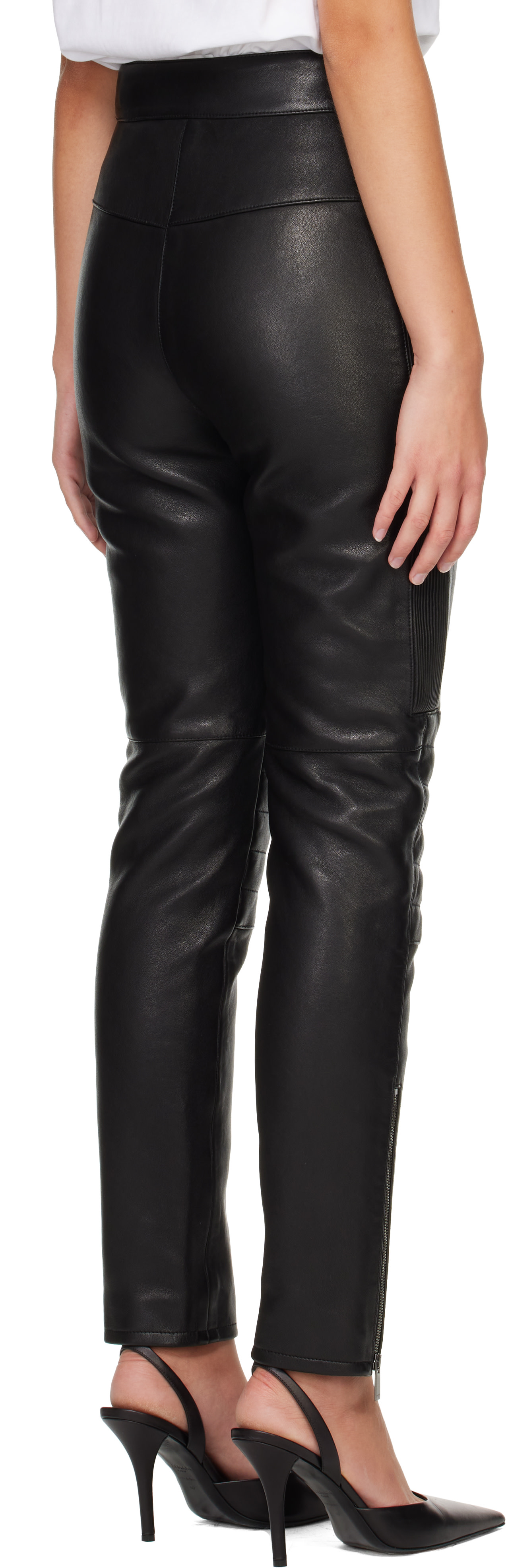 BALMAIN: Black Biker Leather Trousers | SSENSE