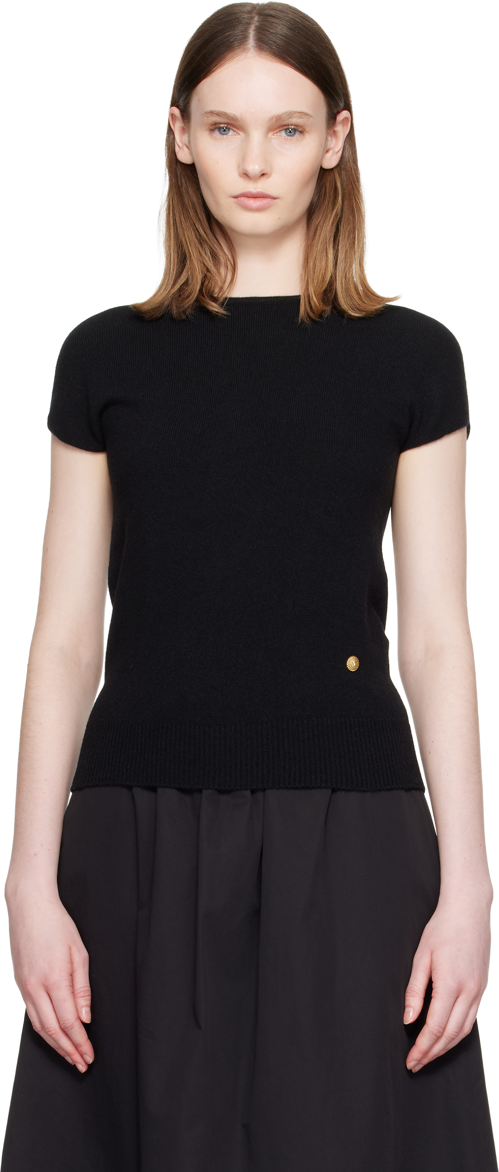 Balmain - Pull à manches courtes noir en cachemire
