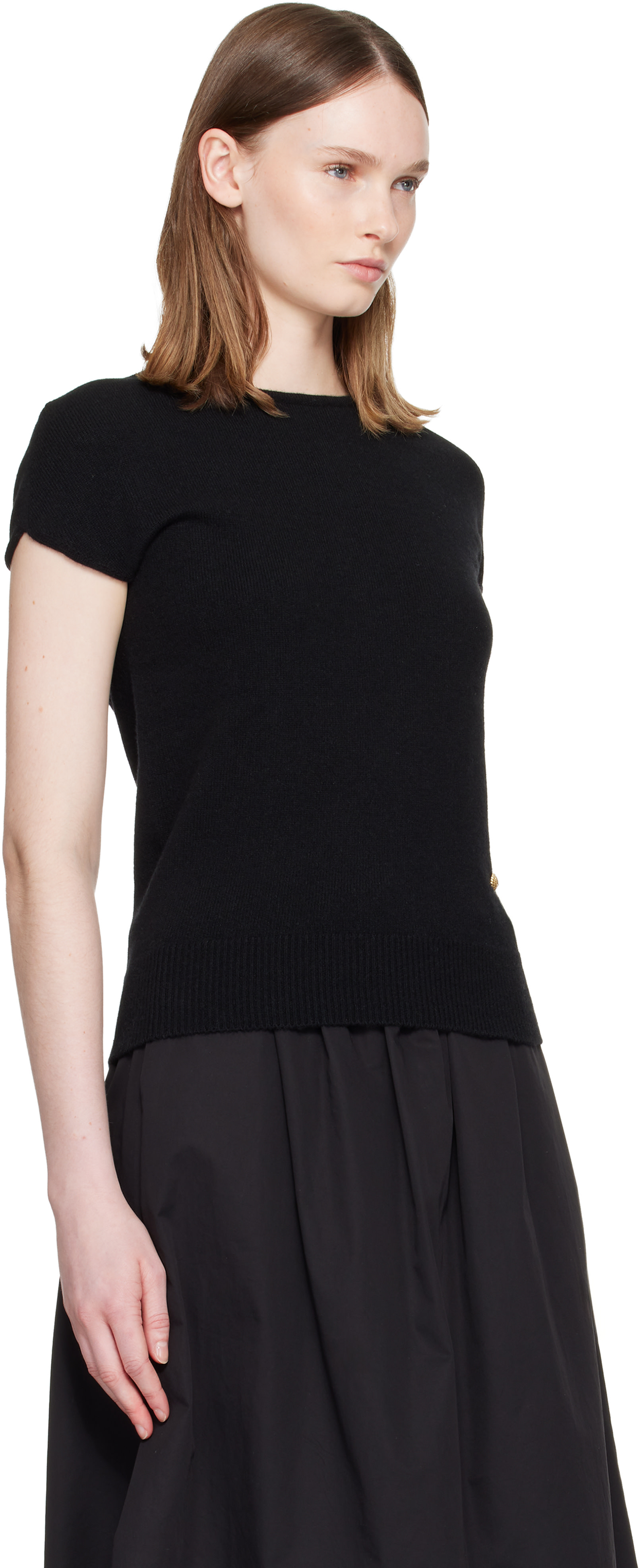 Balmain - Pull à manches courtes noir en cachemire