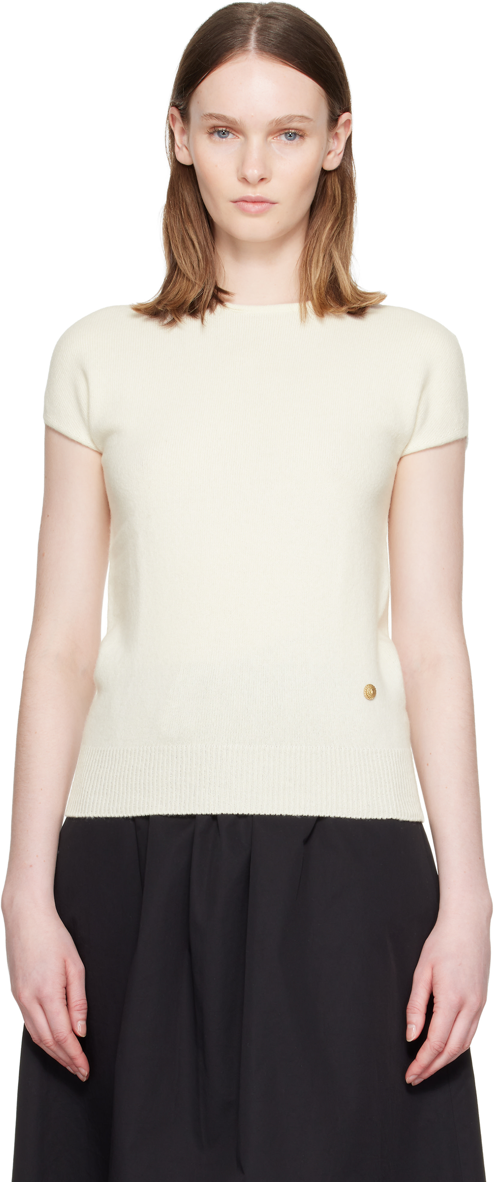 Balmain - Pull à manches courtes blanc en cachemire