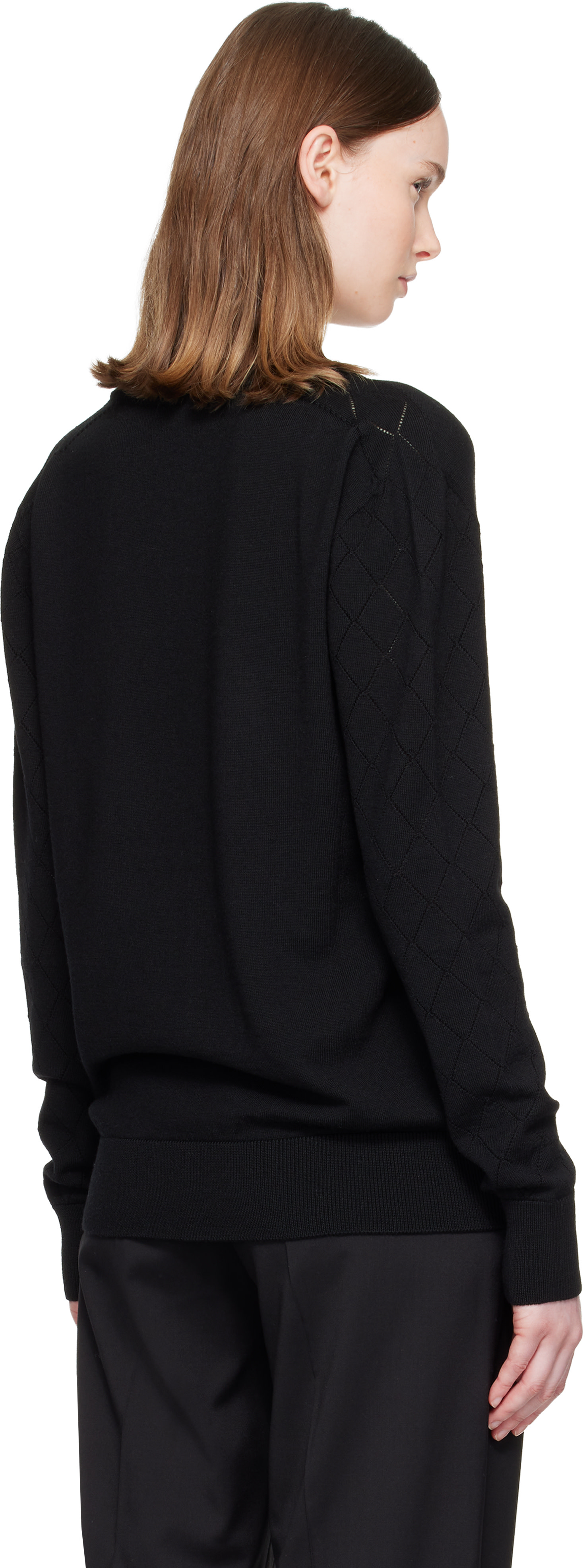Balmain - Pull noir en tricot léger à col en V