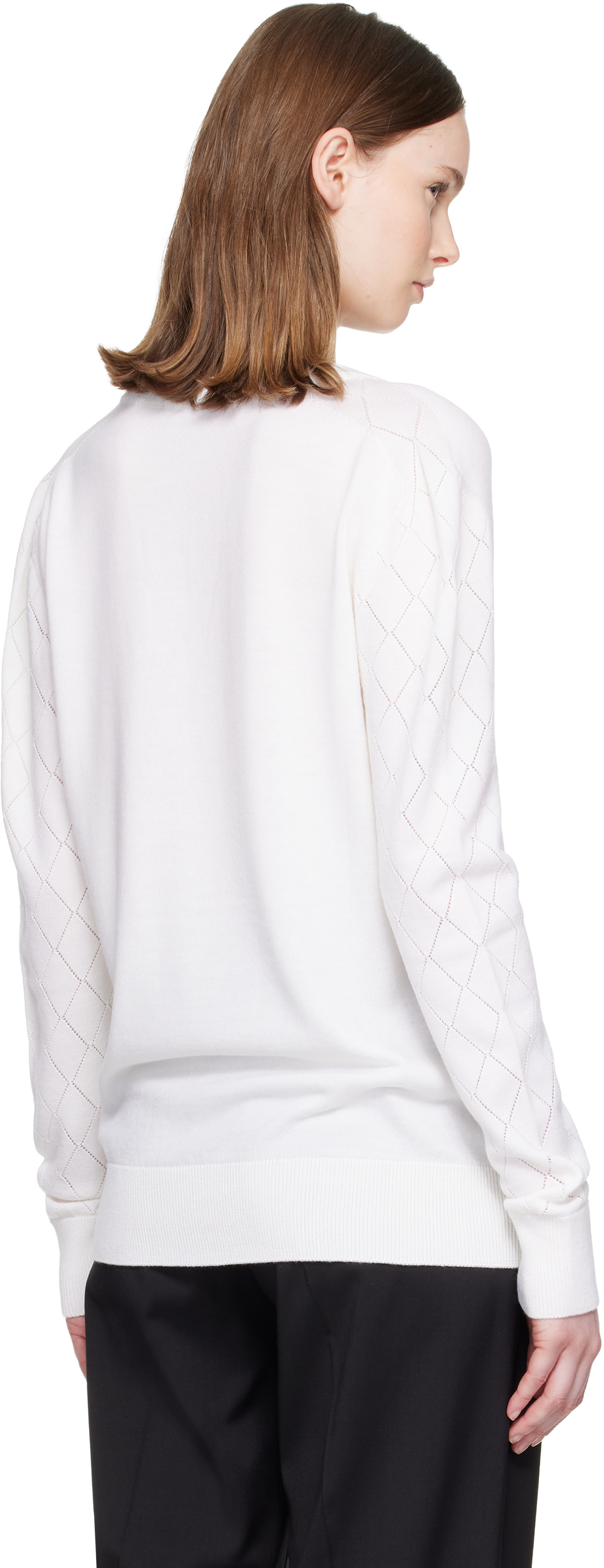 Balmain - Pull blanc en tricot léger à col en V