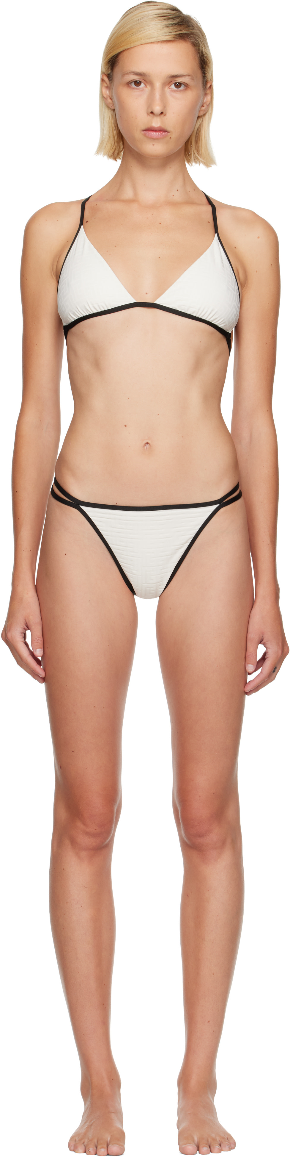 BALMAIN - Off-White Monogram Lycra Bikini