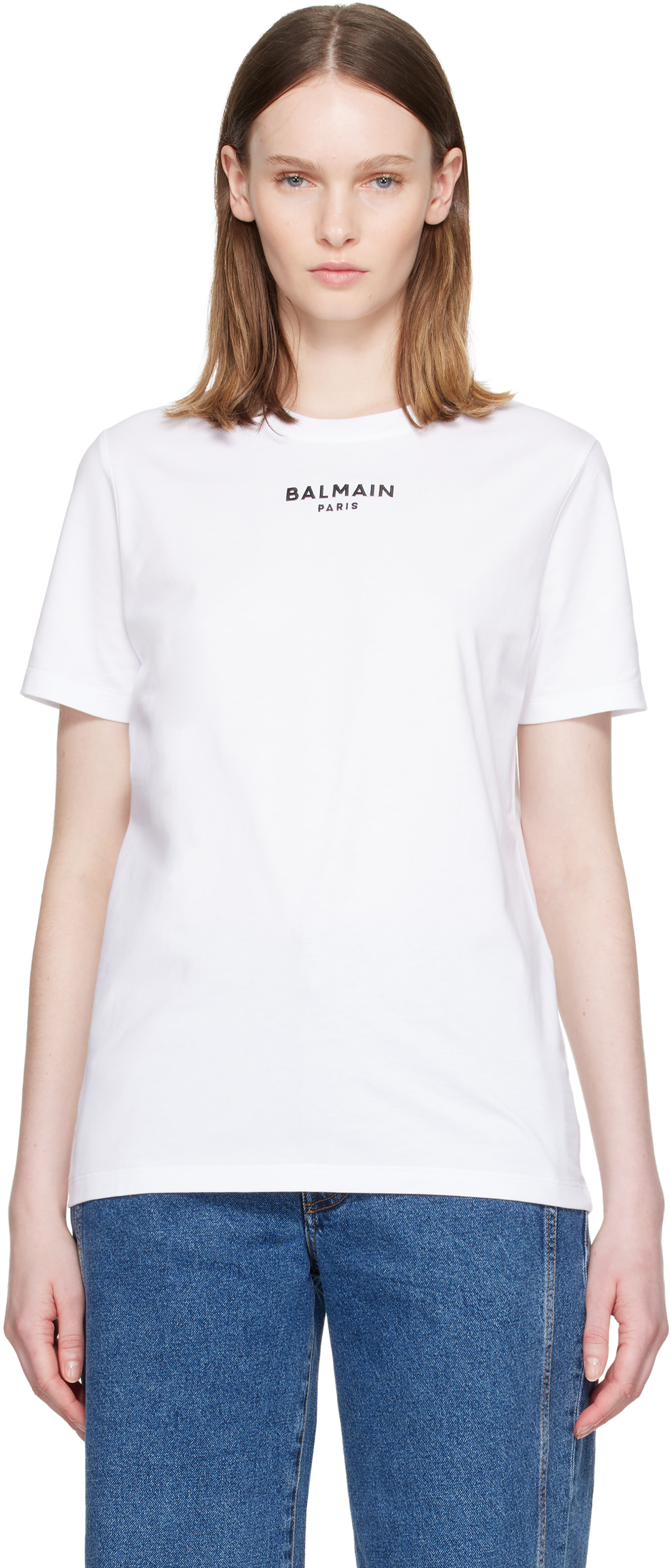 BALMAIN: White 'Balmain Paris' Print T-shirt | SSENSE