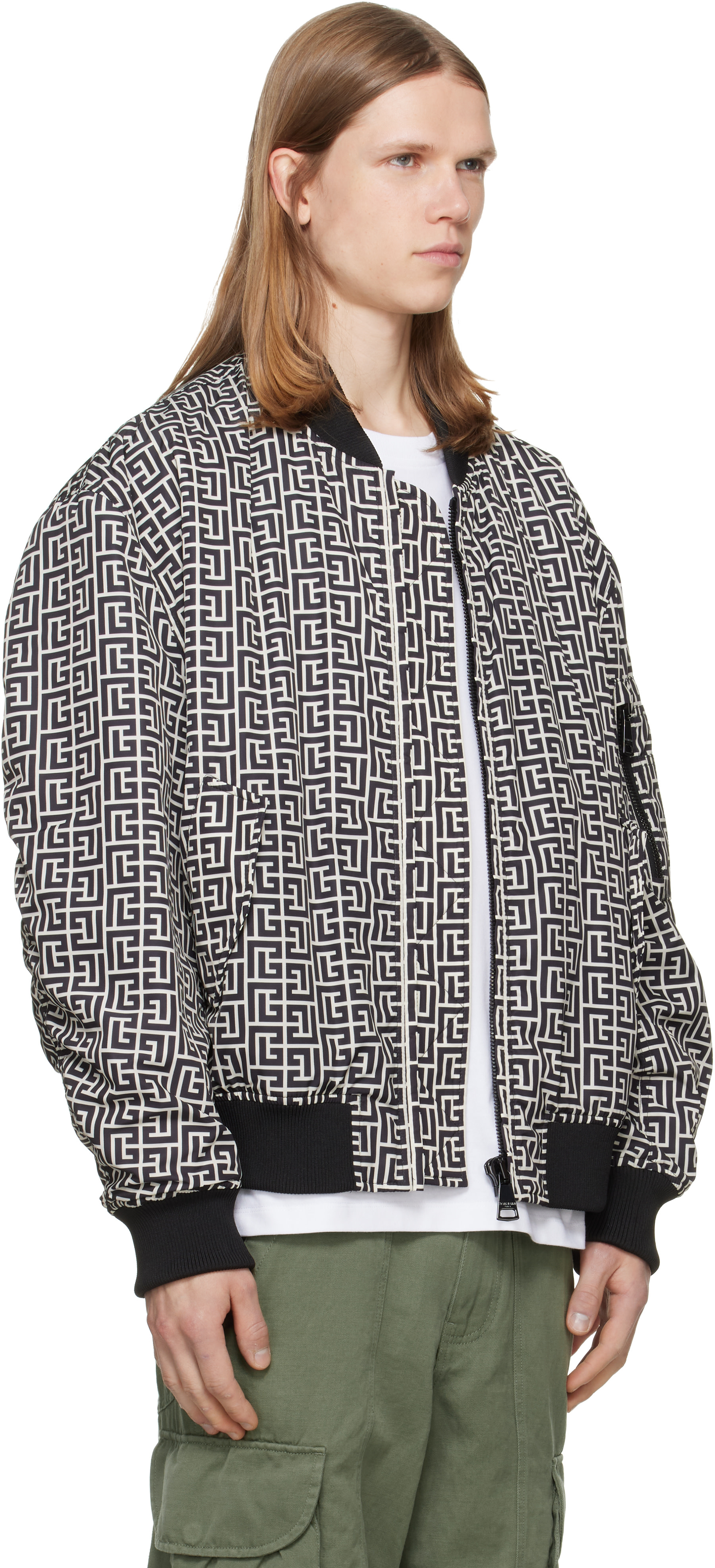 BALMAIN - Black & White Monogram Bomber Jacket