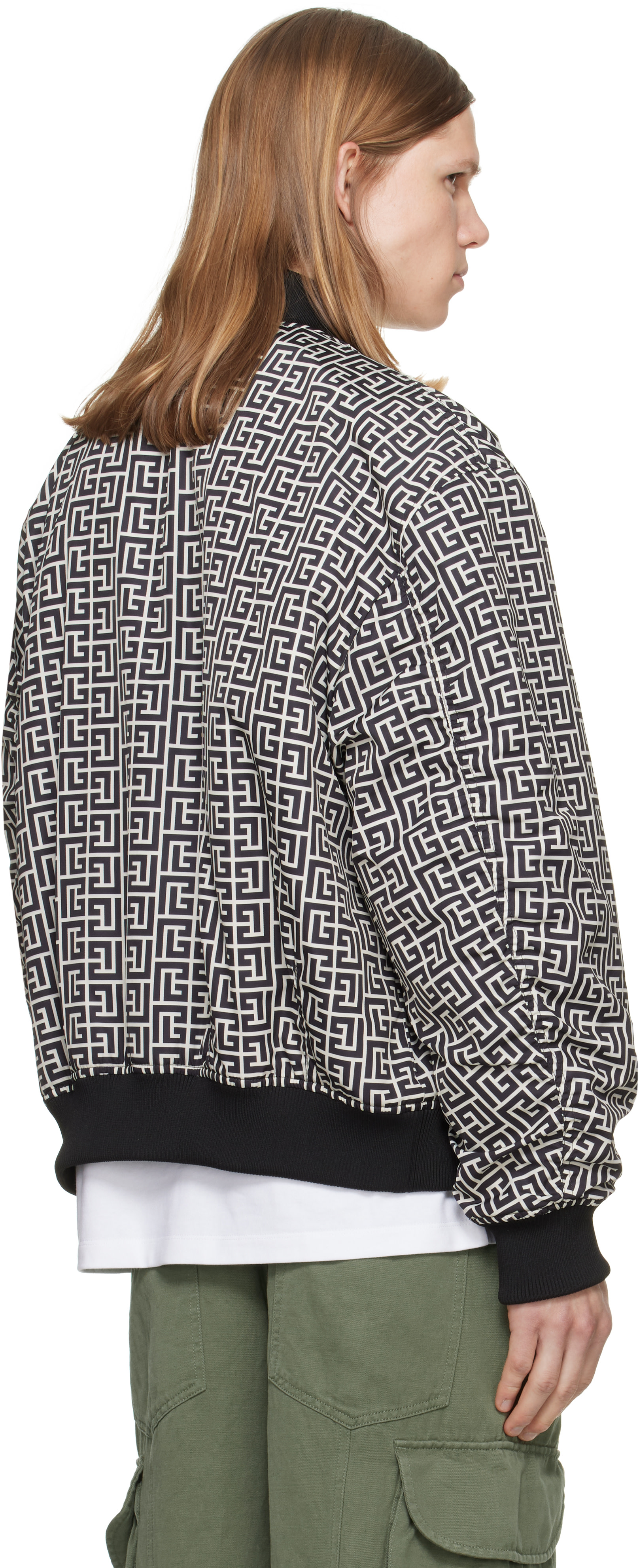 BALMAIN - Black & White Monogram Bomber Jacket