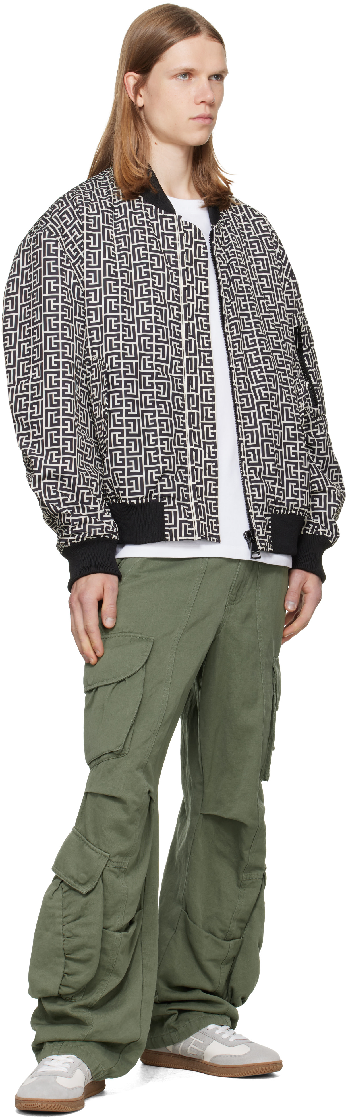 BALMAIN - Black & White Monogram Bomber Jacket