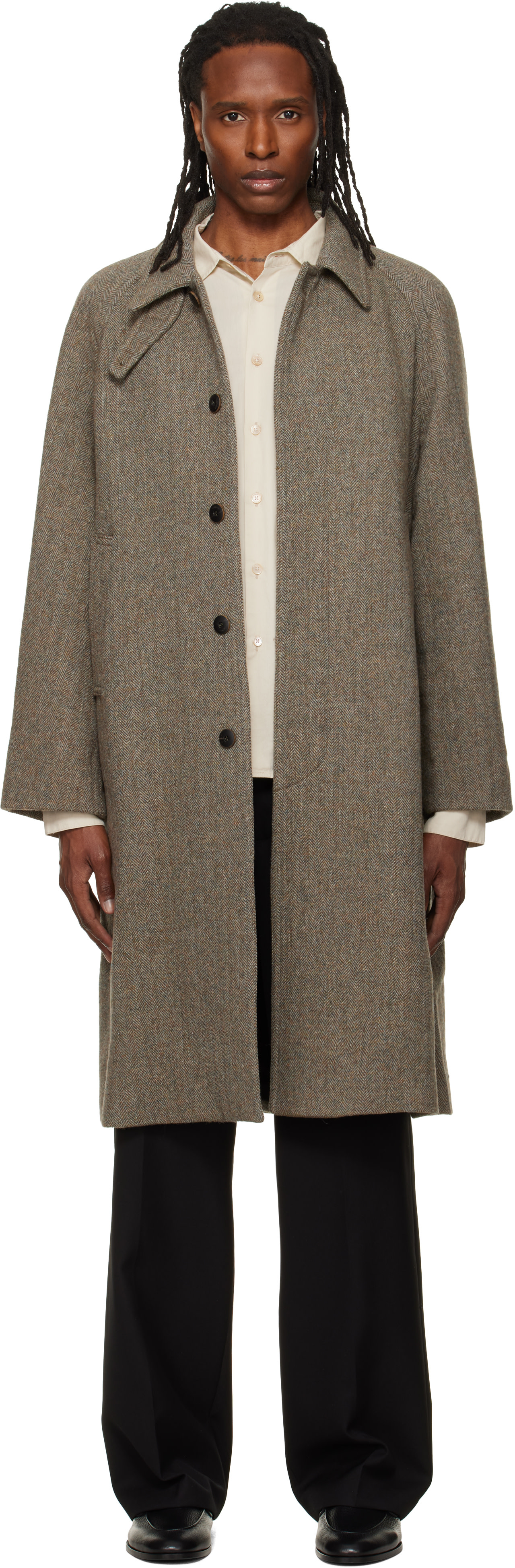 TONYWACK - Beige Herringbone Wool Raglan Coat