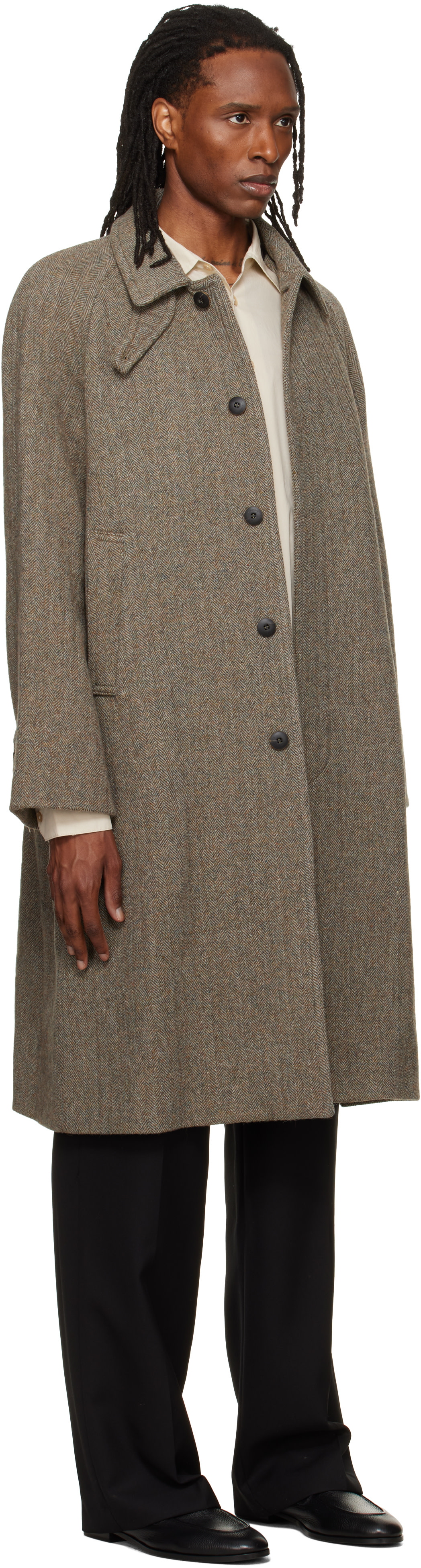 TONYWACK - Beige Herringbone Wool Raglan Coat