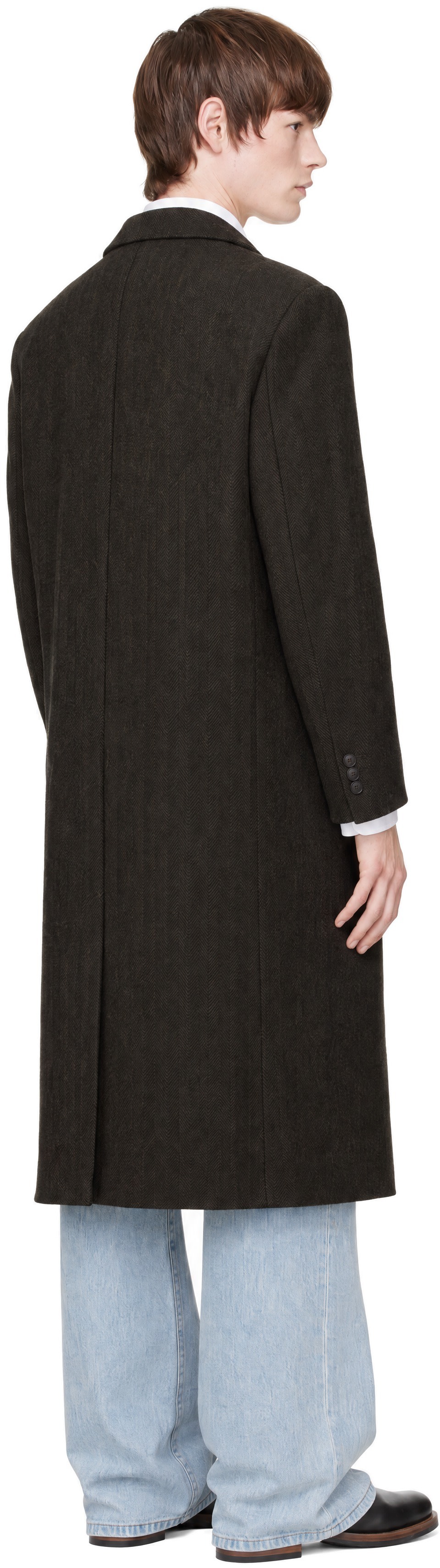TONYWACK - Brown Herringbone Wool Double-Breasted Coat