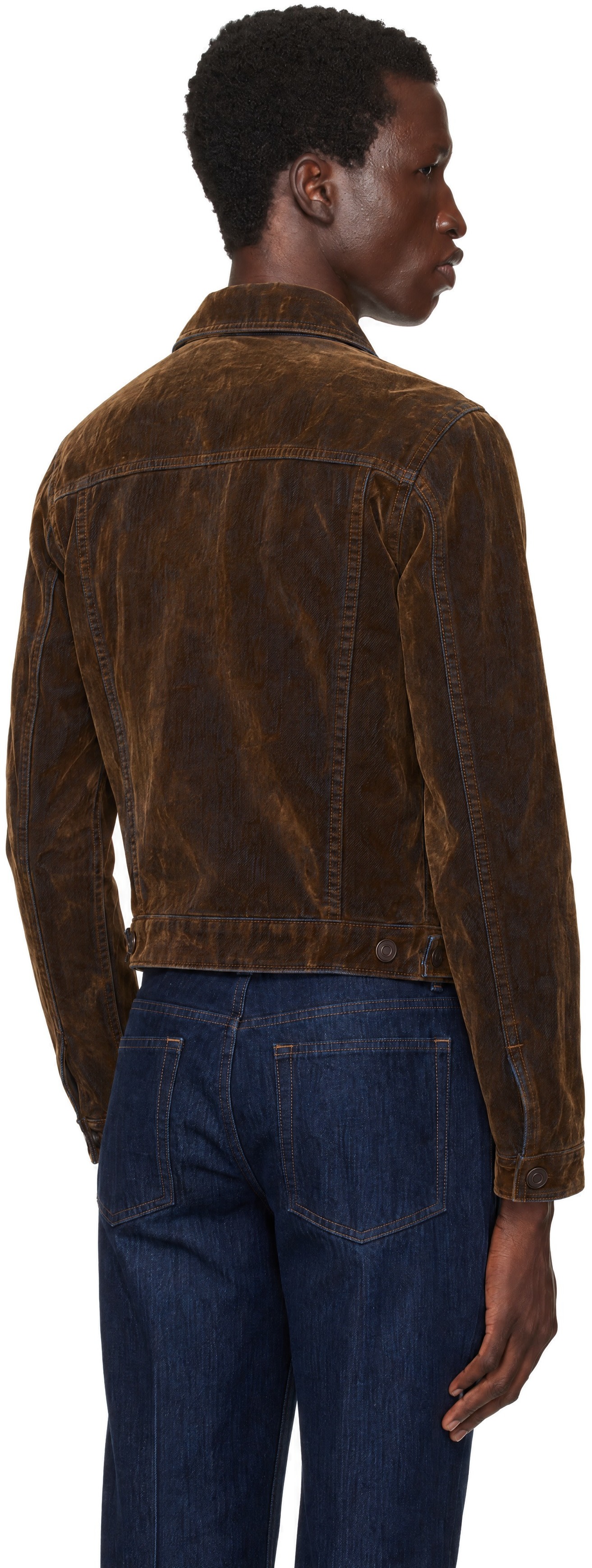 TONYWACK - Brown Flocked Denim Trucker Jacket