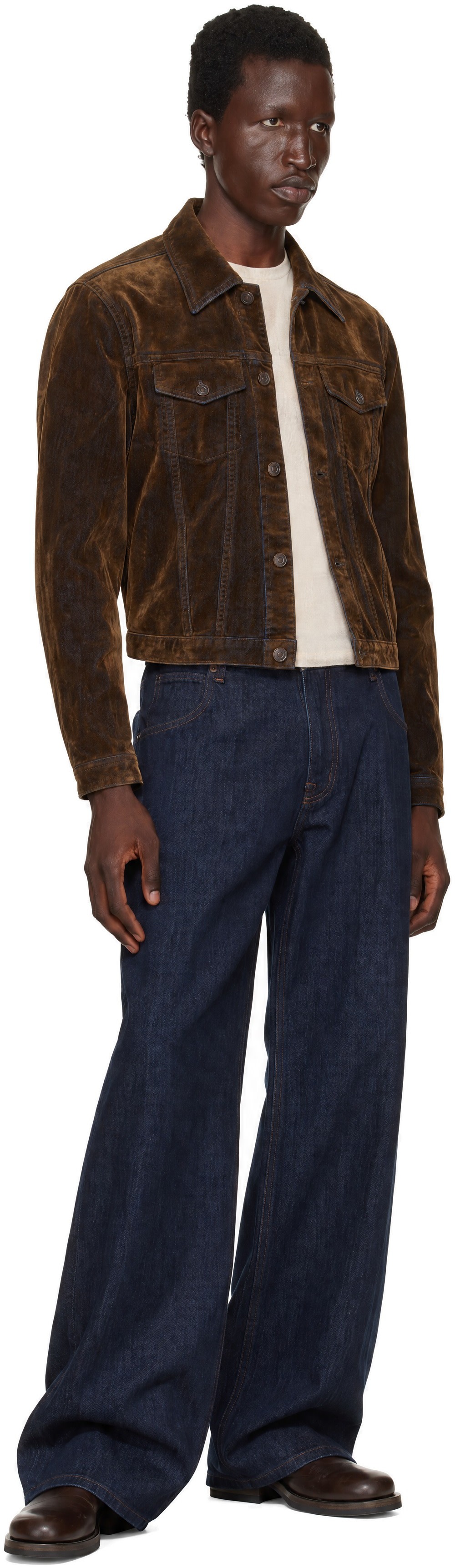 TONYWACK - Brown Flocked Denim Trucker Jacket