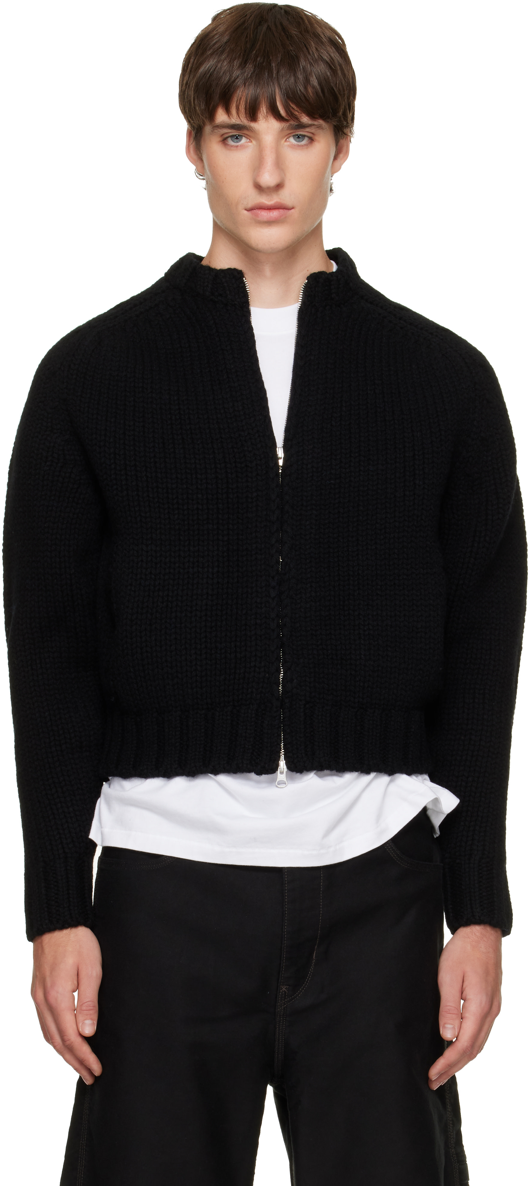 TONYWACK - Black Shetland Wool Knitted Zip Jacket