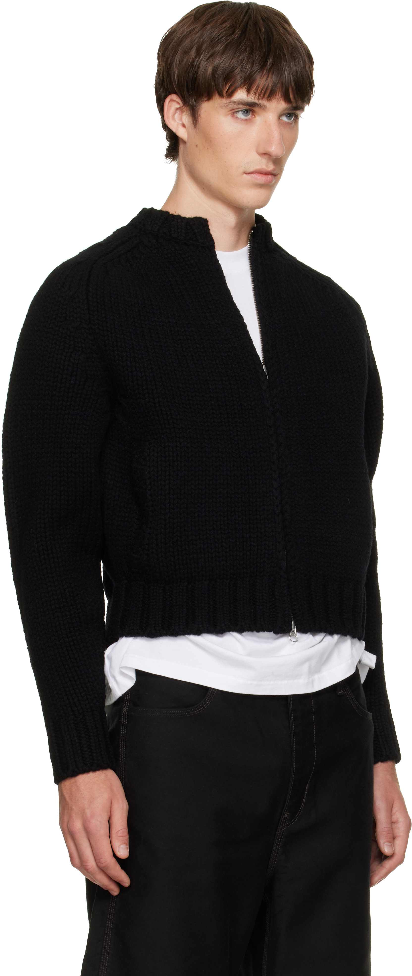 TONYWACK - Black Shetland Wool Knitted Zip Jacket