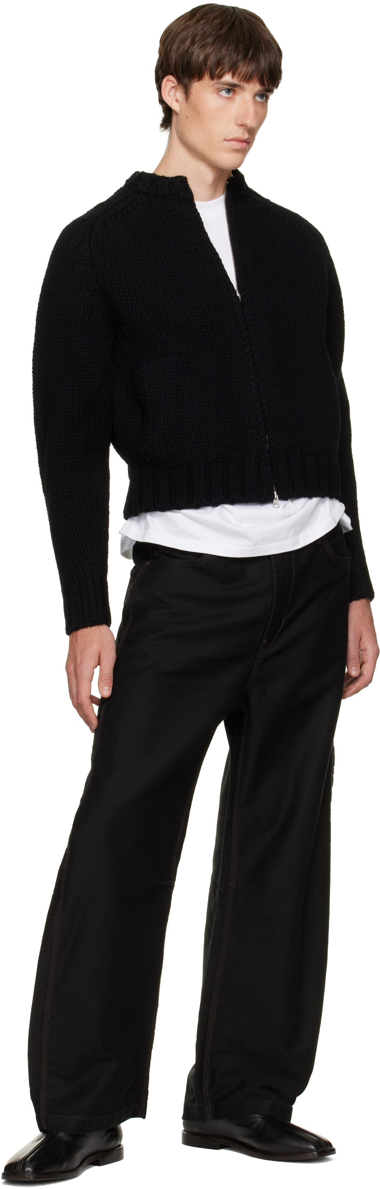 TONYWACK - Black Shetland Wool Knitted Zip Jacket