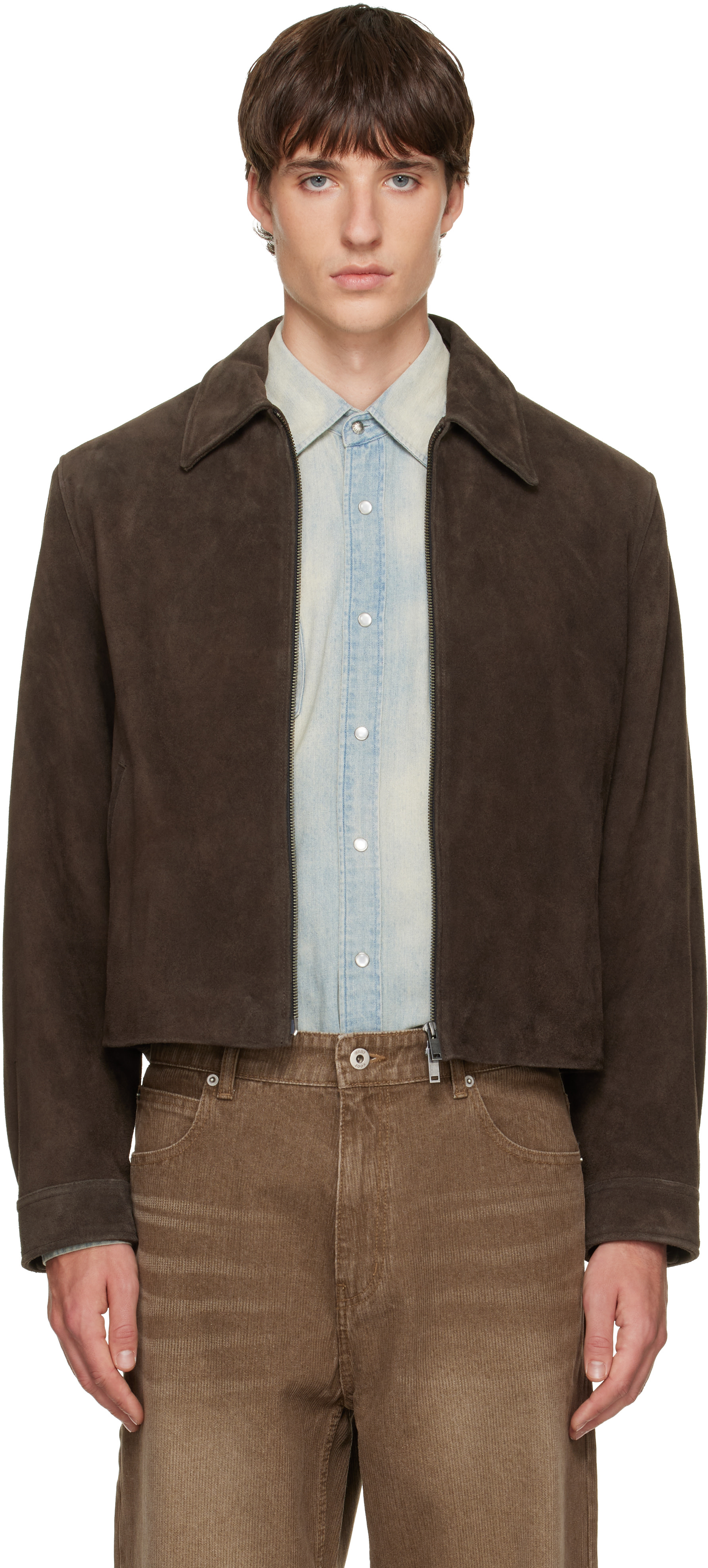 TONYWACK - Brown Split Zippered Suede Jacket