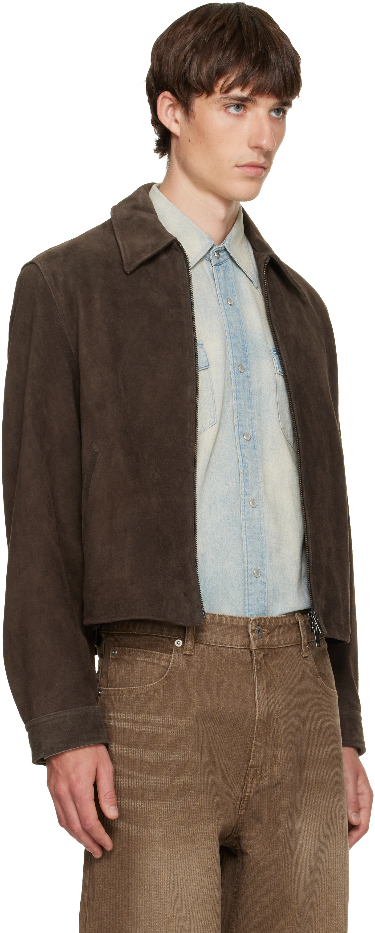 TONYWACK - Brown Split Zippered Suede Jacket