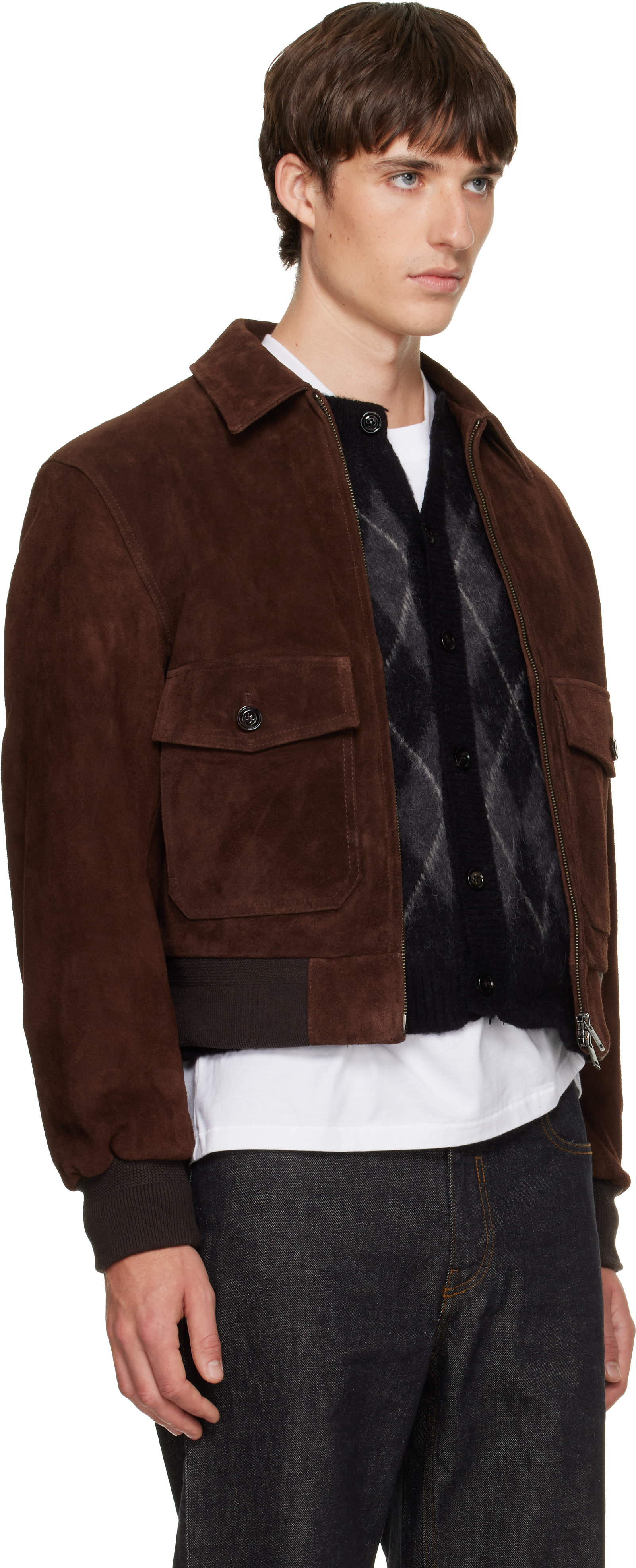 TONYWACK - Brown Split Patch Pocket Suede Jacket