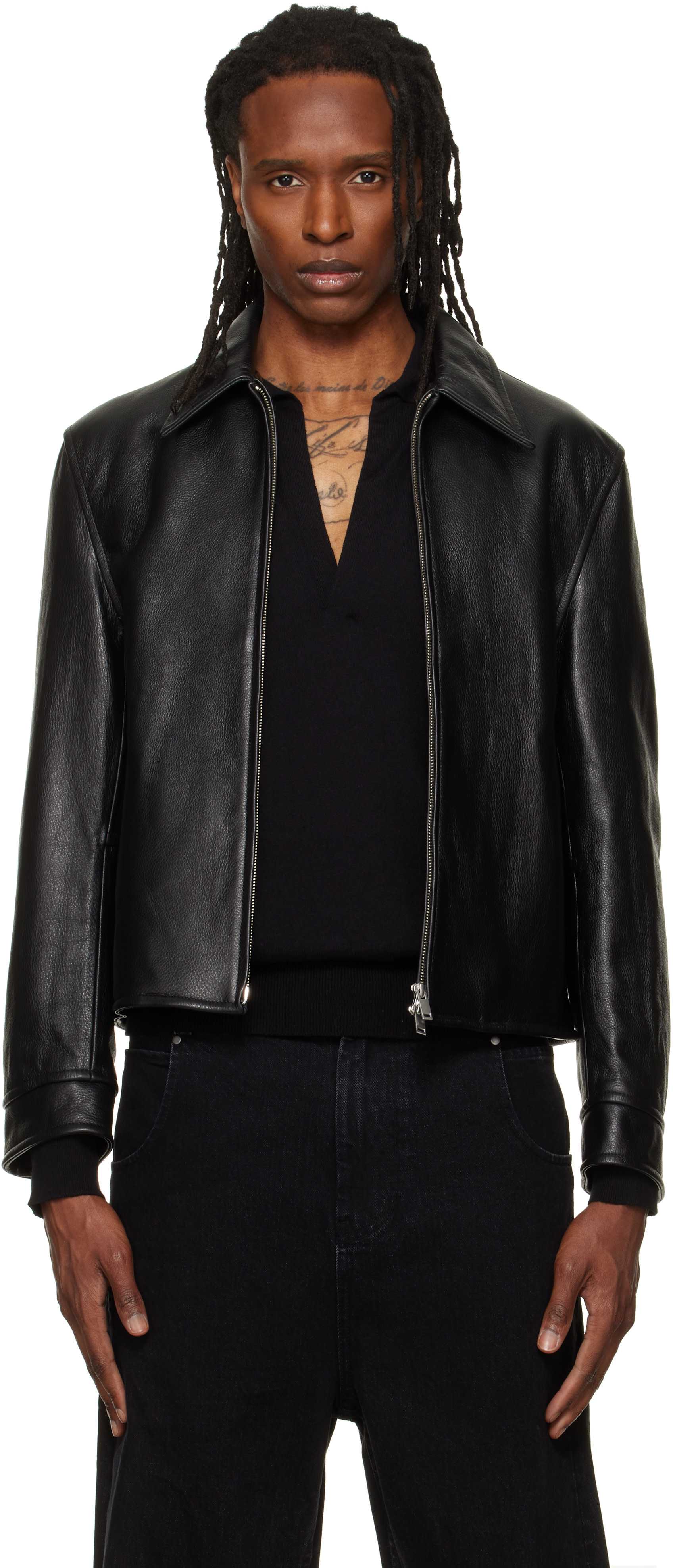 TONYWACK - Black Buckle Zip Leather Jacket