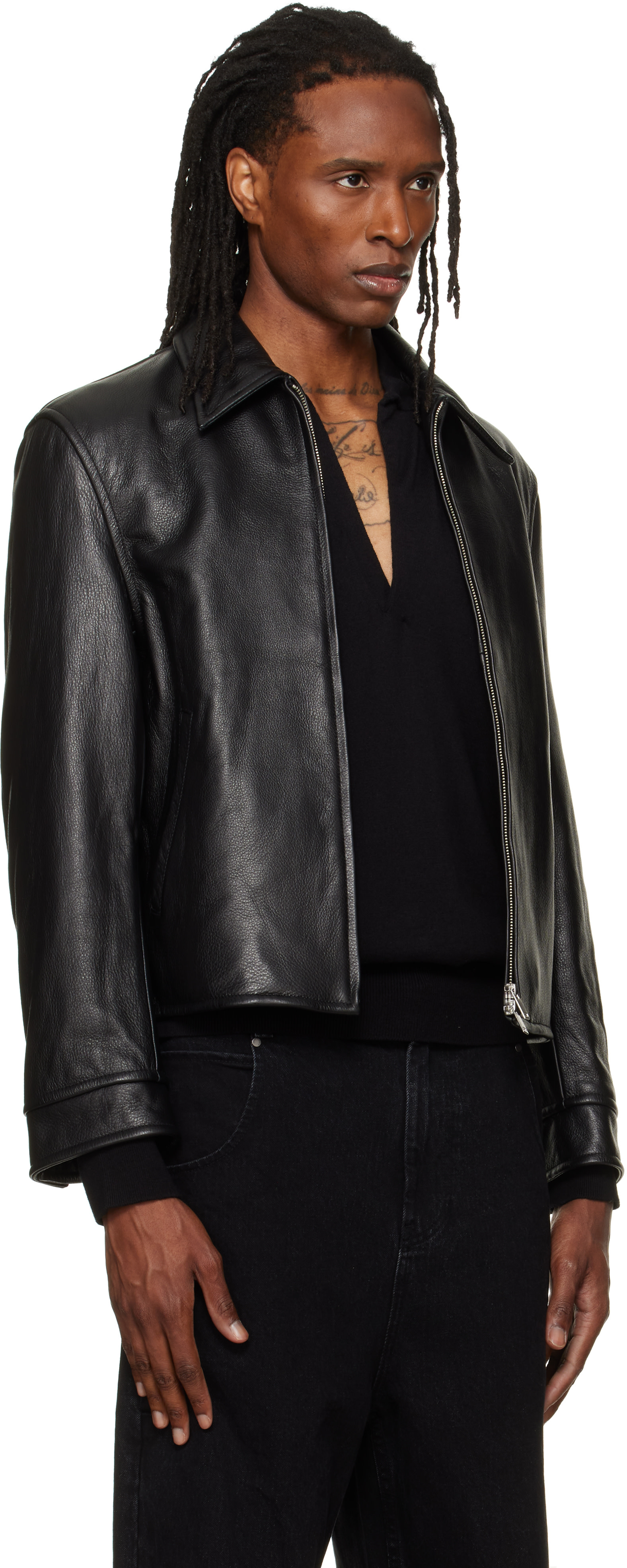 TONYWACK - Black Buckle Zip Leather Jacket