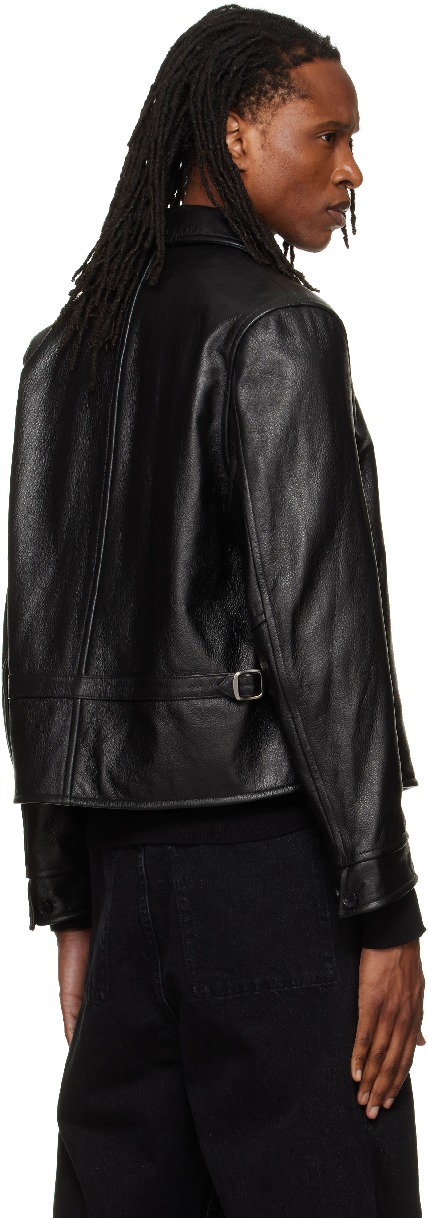 TONYWACK - Black Buckle Zip Leather Jacket