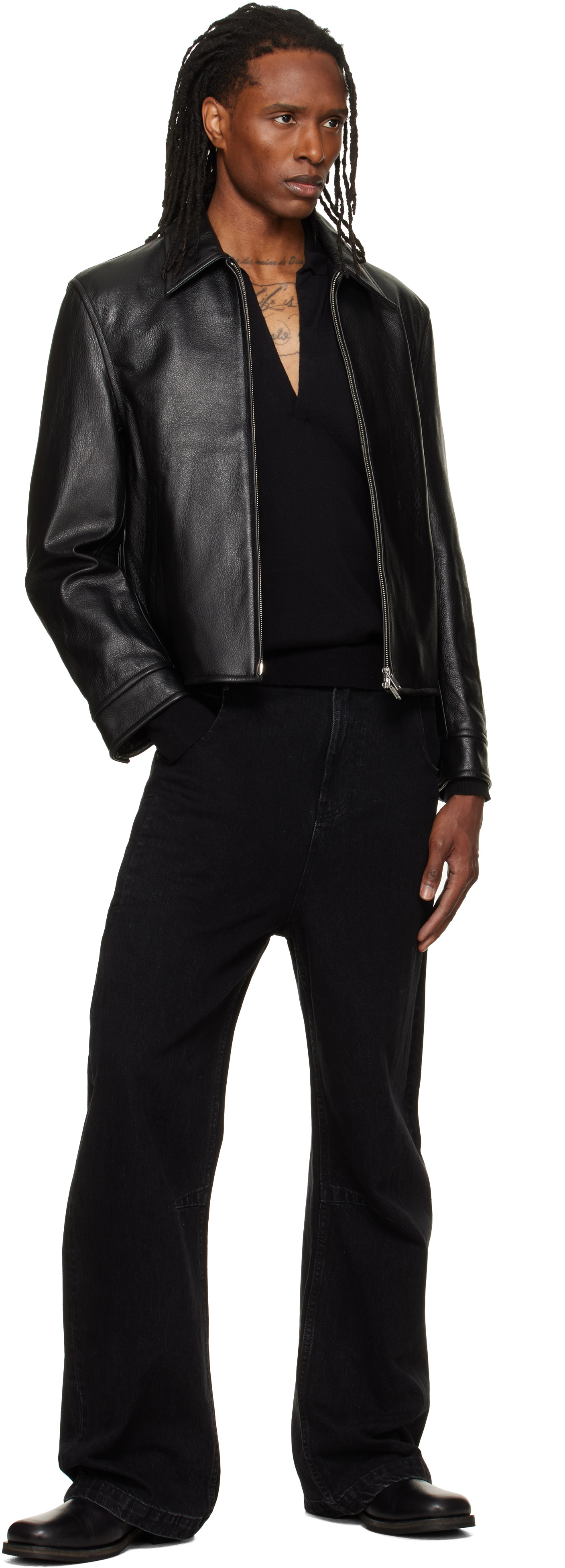 TONYWACK - Black Buckle Zip Leather Jacket