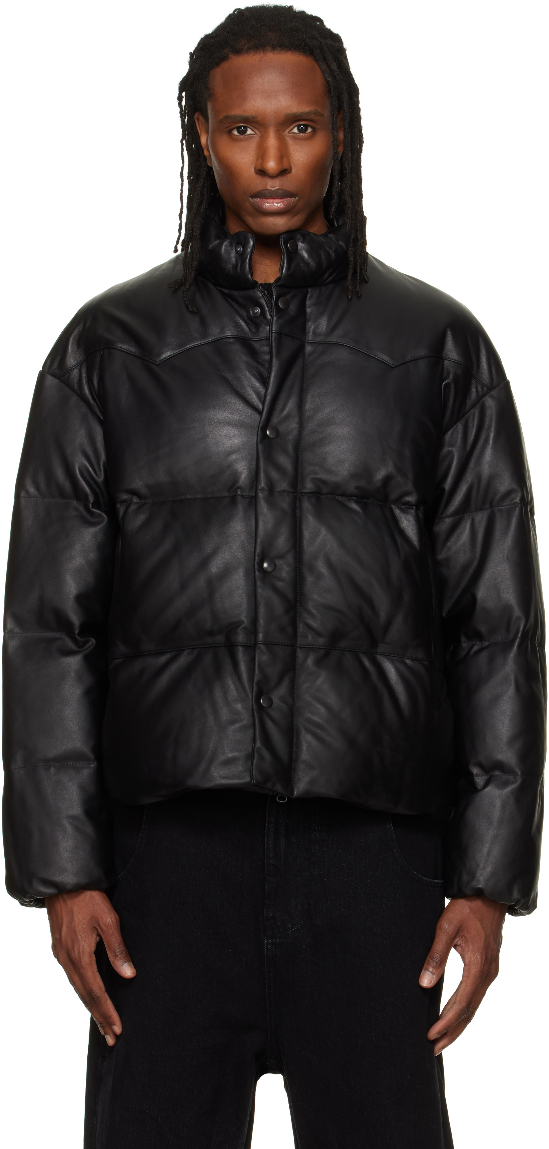 TONYWACK - Black Lamb Leather Down Puffer Jacket