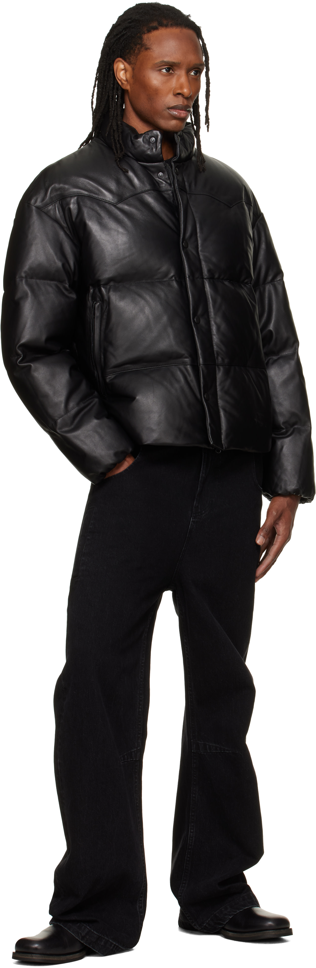 TONYWACK - Black Lamb Leather Down Puffer Jacket