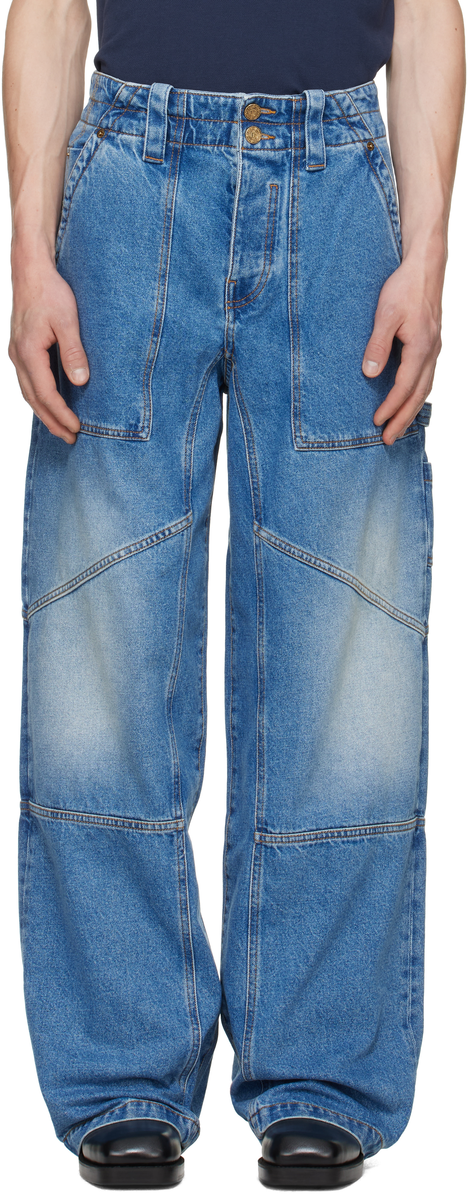 Balmain - Jean menuisier bleu en denim
