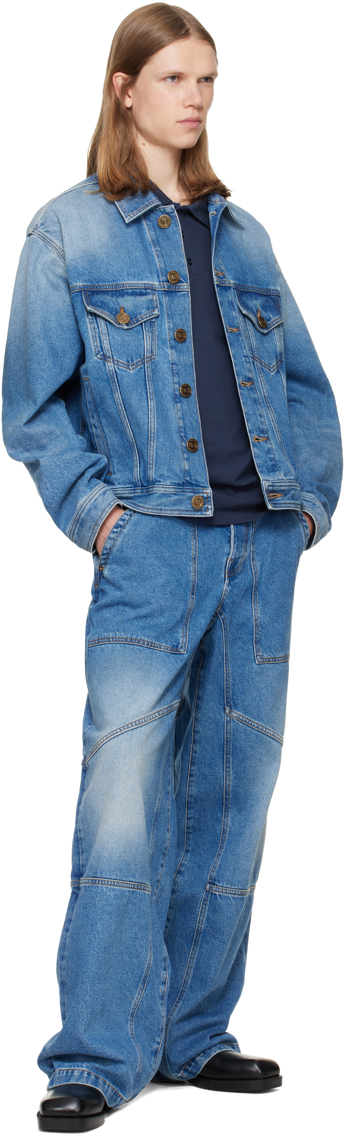 Balmain - Jean menuisier bleu en denim