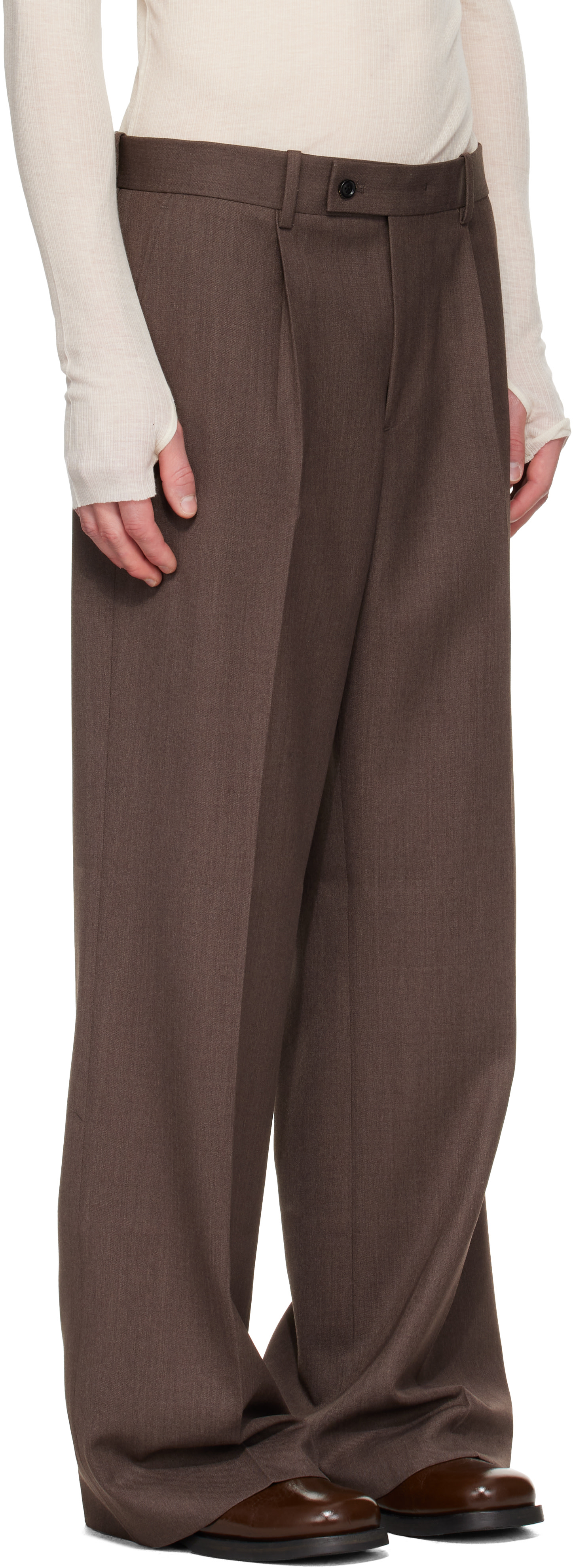 TONYWACK: ブラウン Melange Wool Wide-Leg タックパンツ | SSENSE 日本