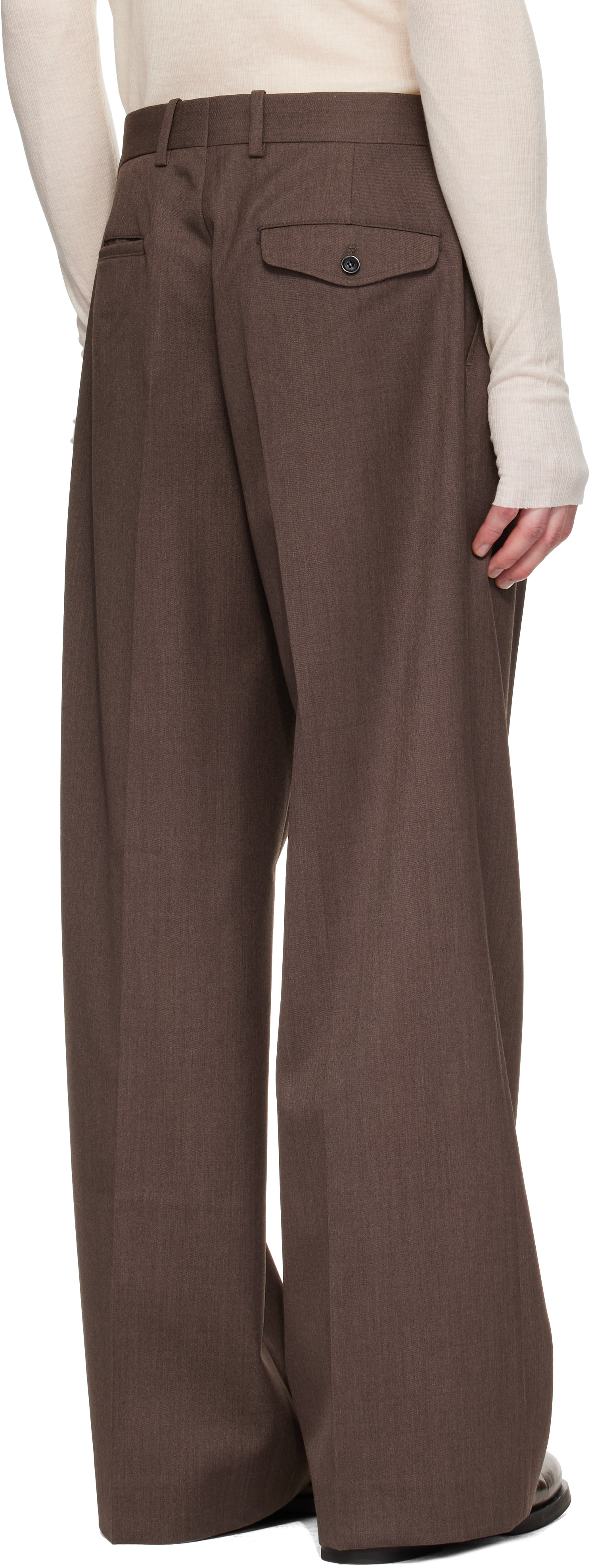 TONYWACK: Brown Melange Wool Wide-Leg Pleated Trousers | SSENSE