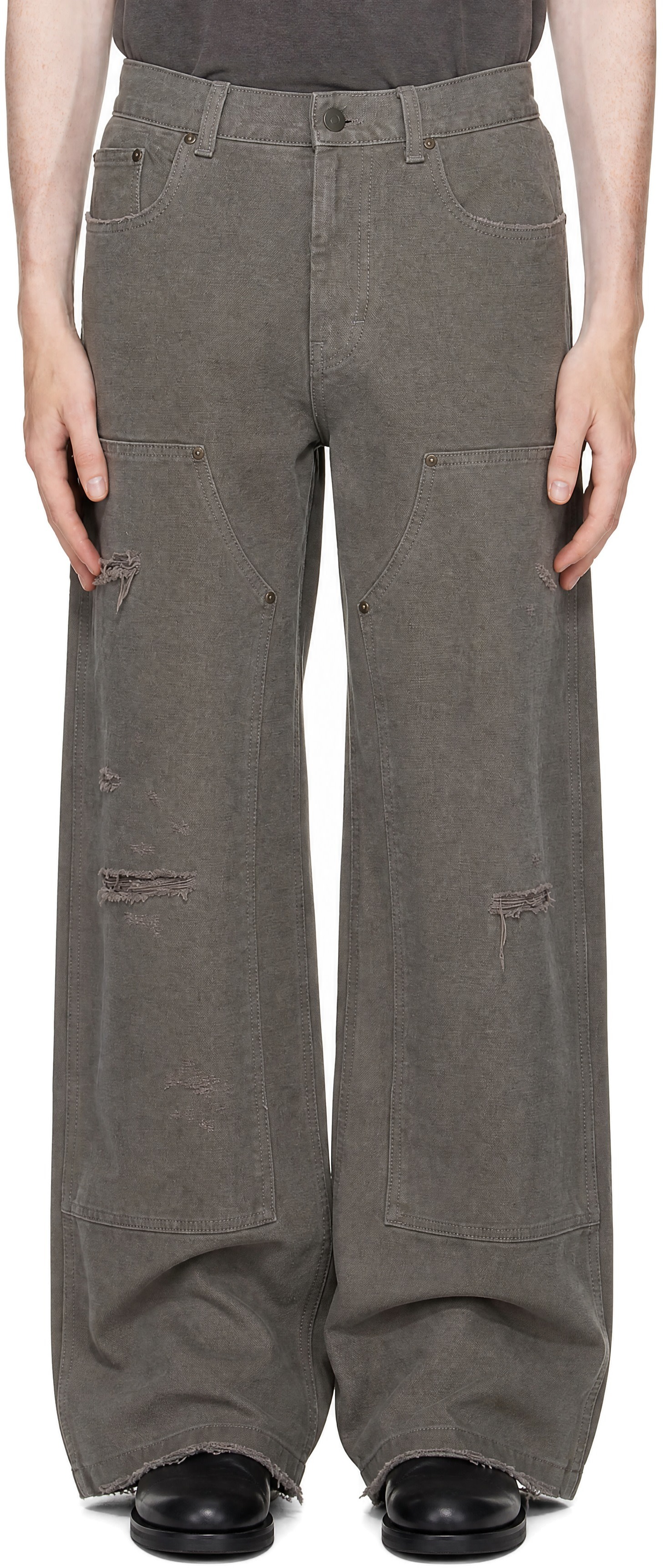 TONYWACK - Gray Grain Canvas Distressed Work Pants