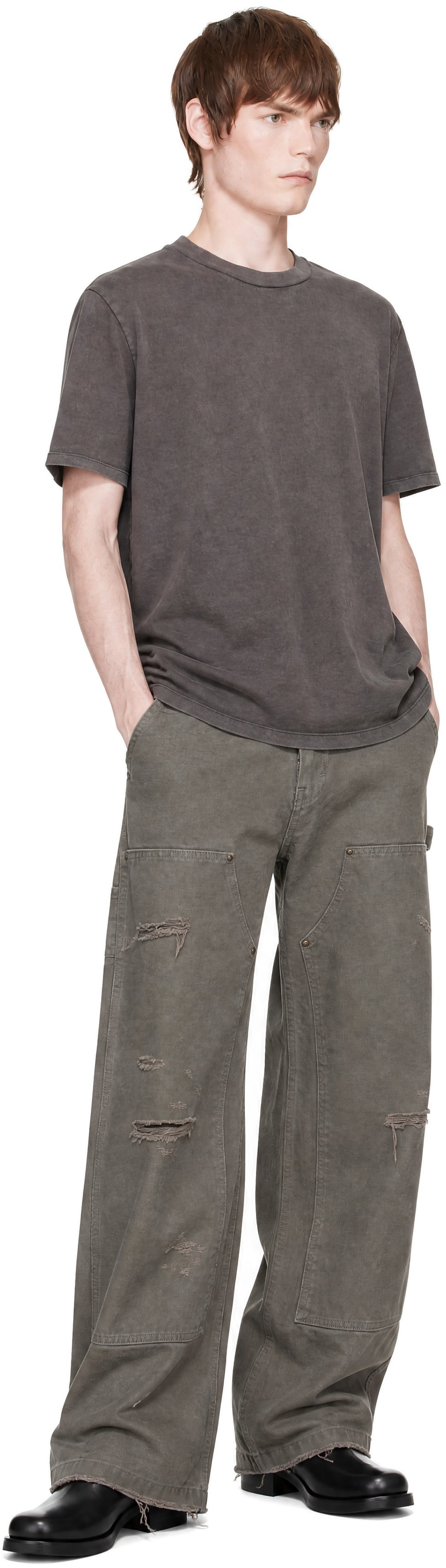 TONYWACK - Gray Grain Canvas Distressed Work Pants