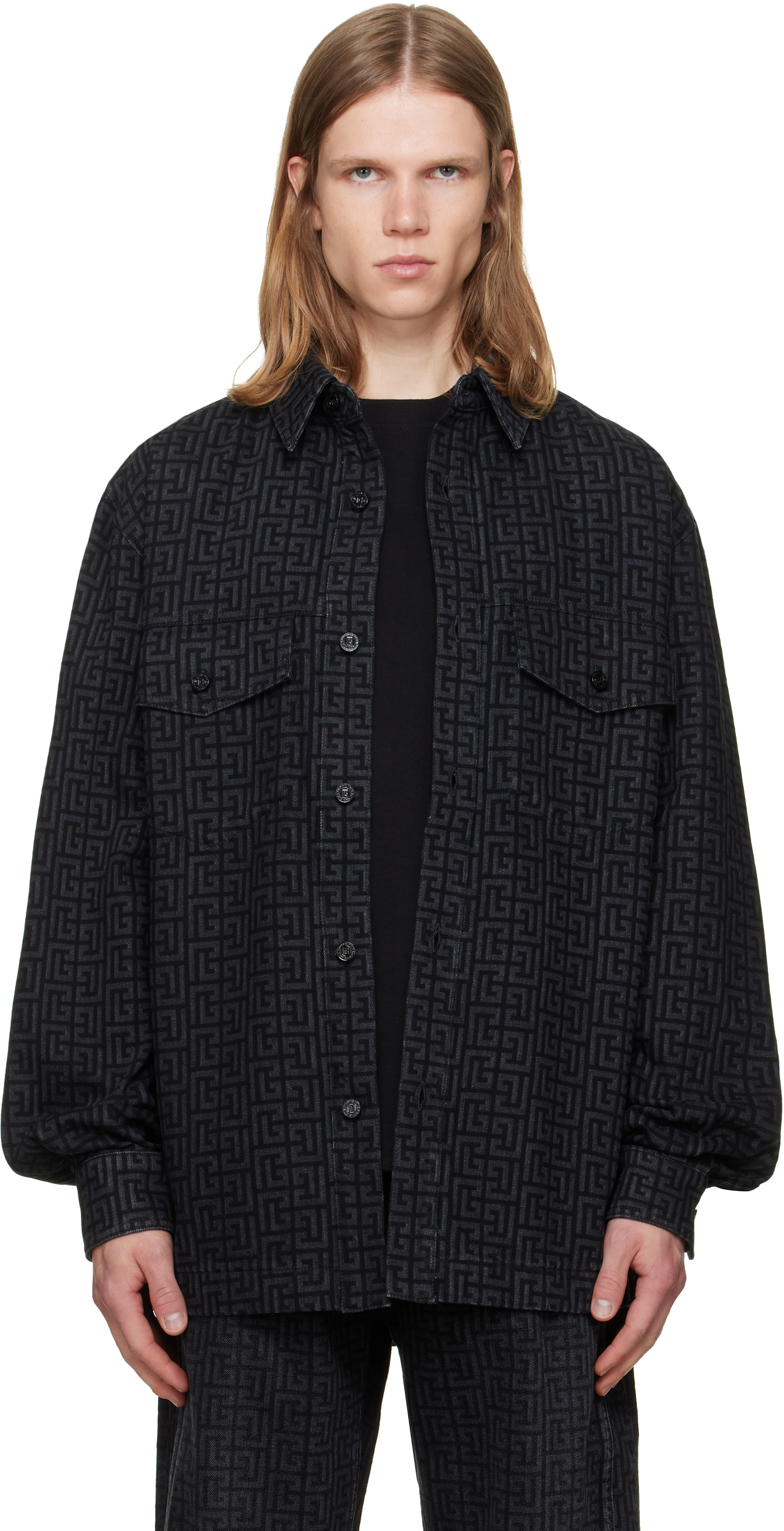 BALMAIN - Black Monogram Denim Overshirt