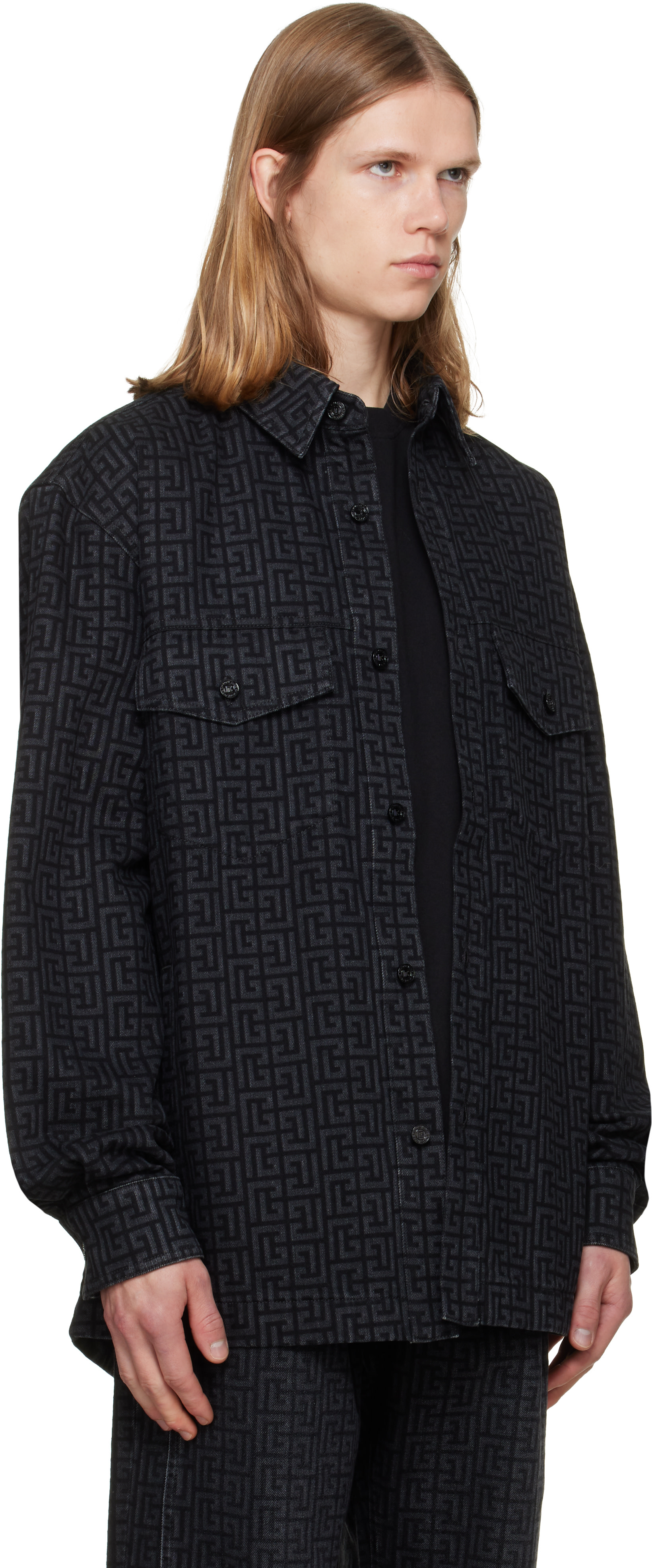 BALMAIN - Black Monogram Denim Overshirt