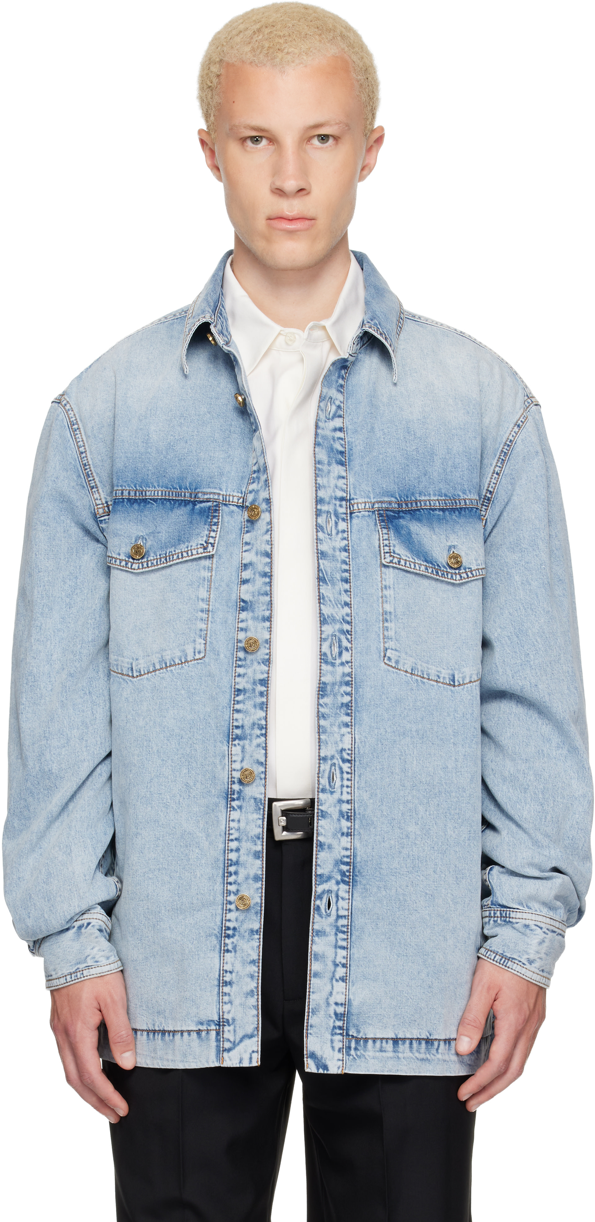 BALMAIN - Blue Faded Denim Shirt