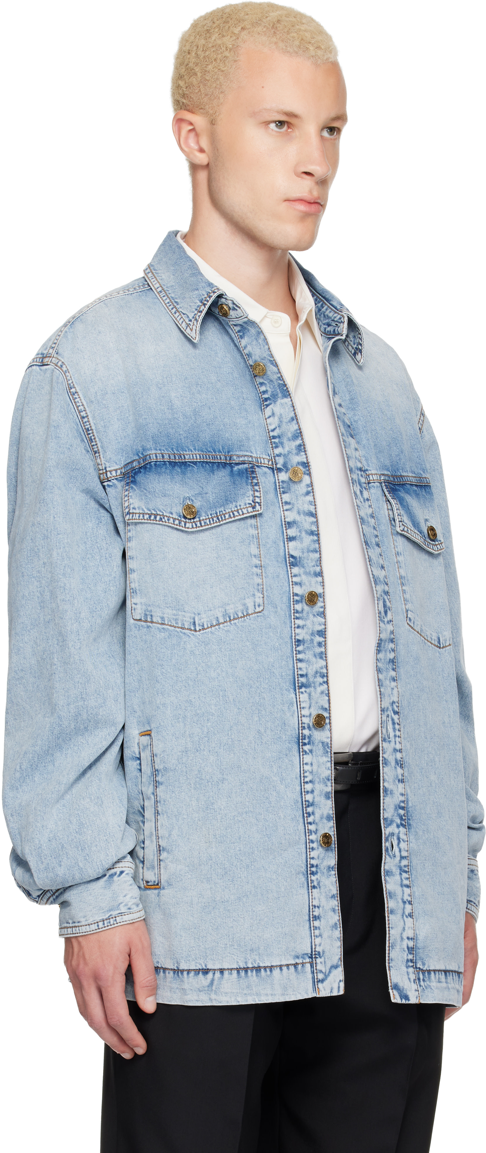 BALMAIN - Blue Faded Denim Shirt