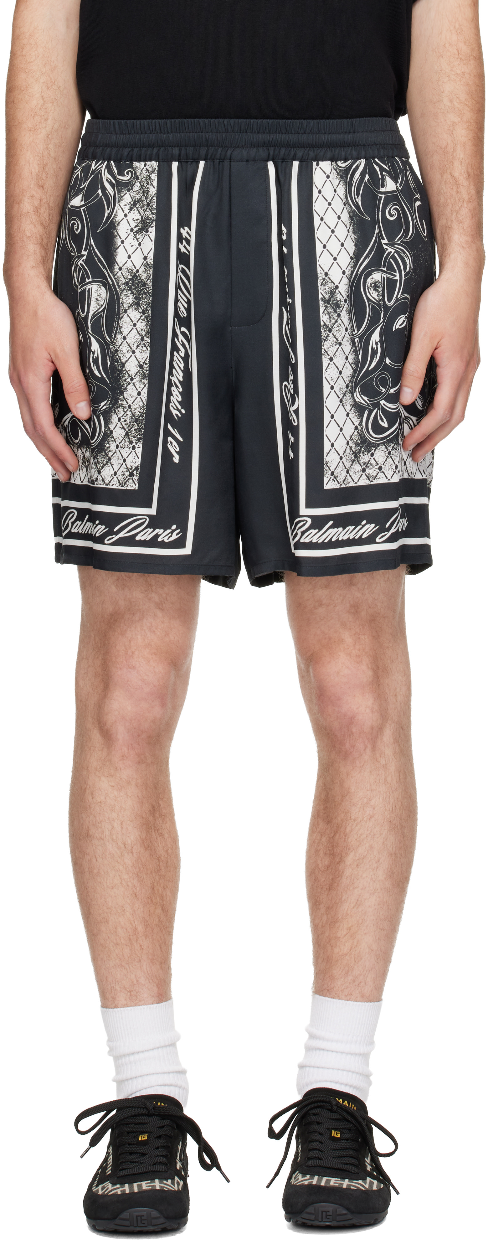 Balmain: ブラック Printed Foulard パジャマ ショートパンツ | SSENSE