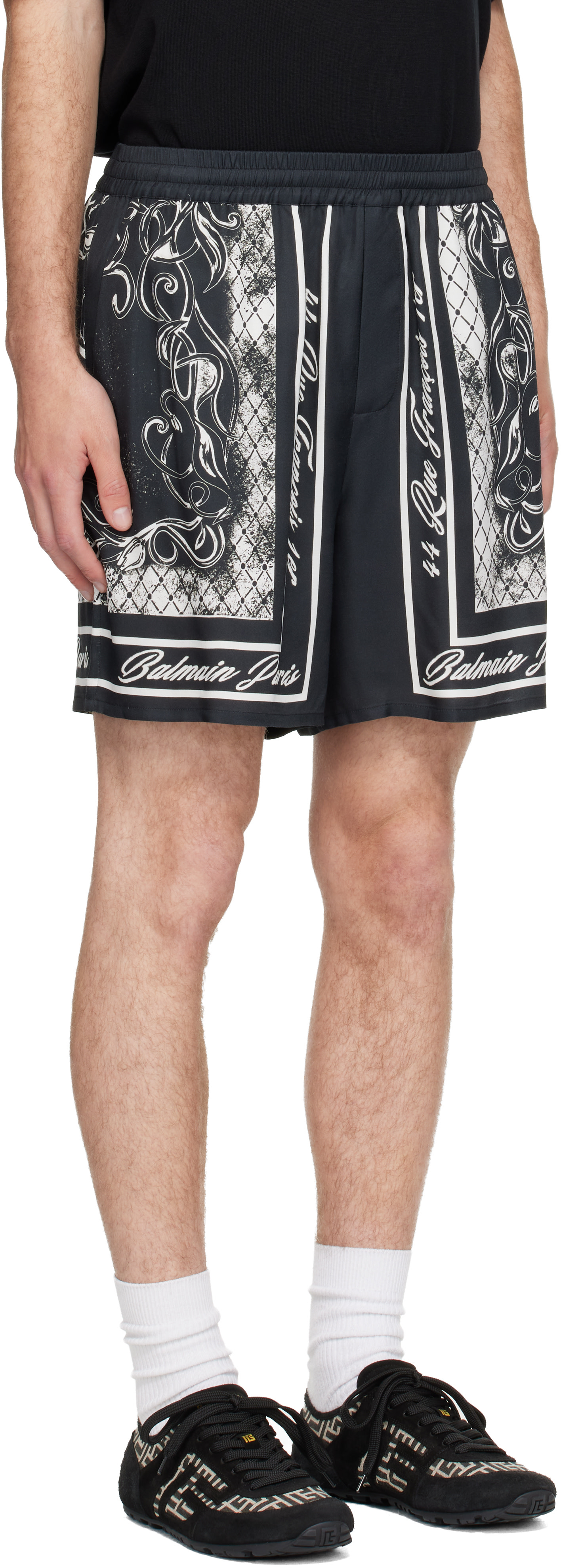 Balmain: ブラック Printed Foulard パジャマ ショートパンツ | SSENSE