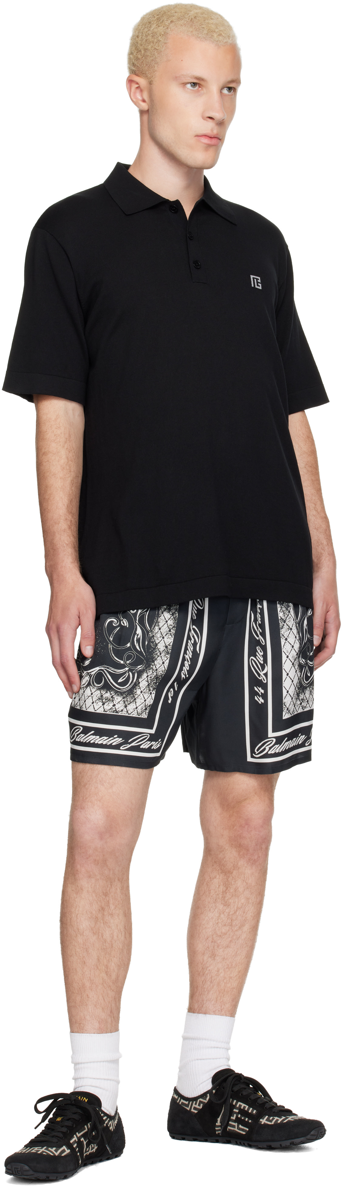 Balmain: ブラック Printed Foulard パジャマ ショートパンツ | SSENSE