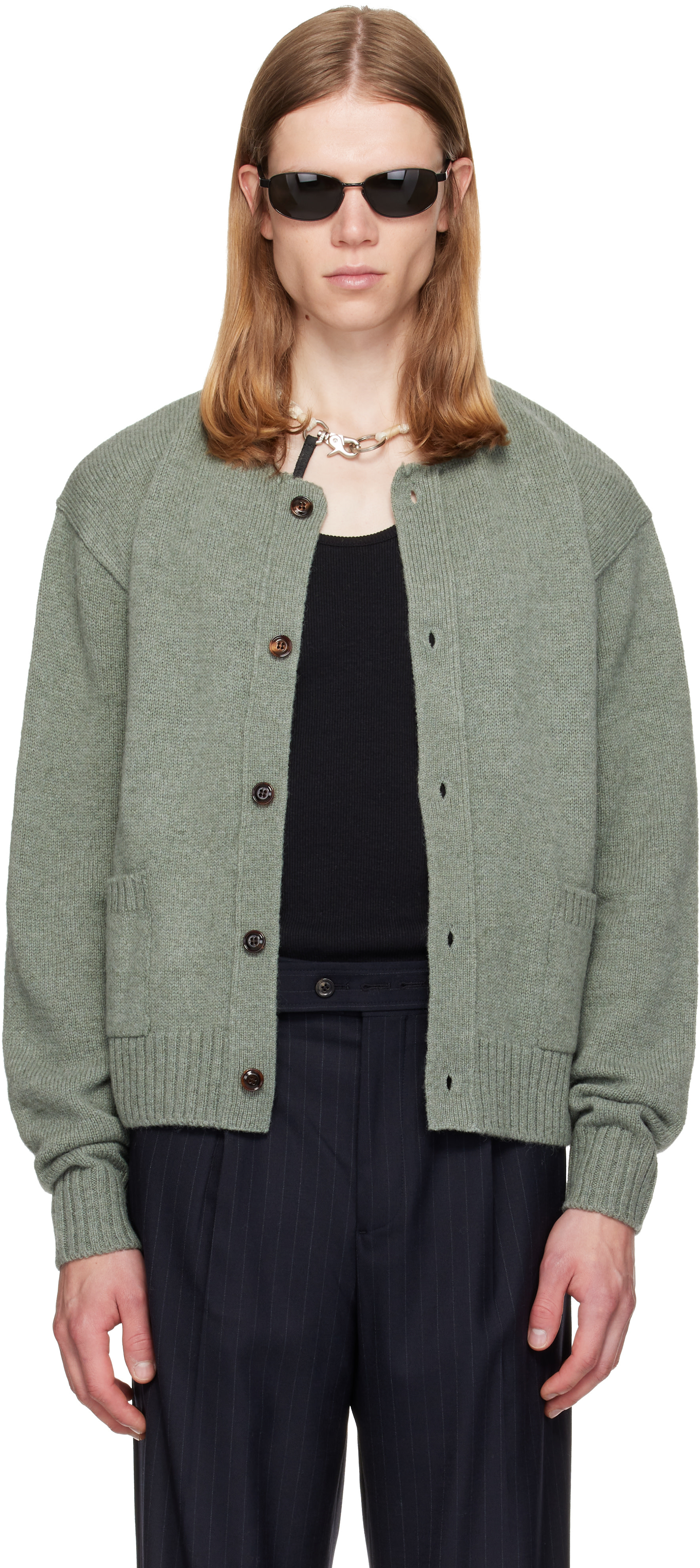 TONYWACK: Green Shetland Wool Raw Cardigan | SSENSE
