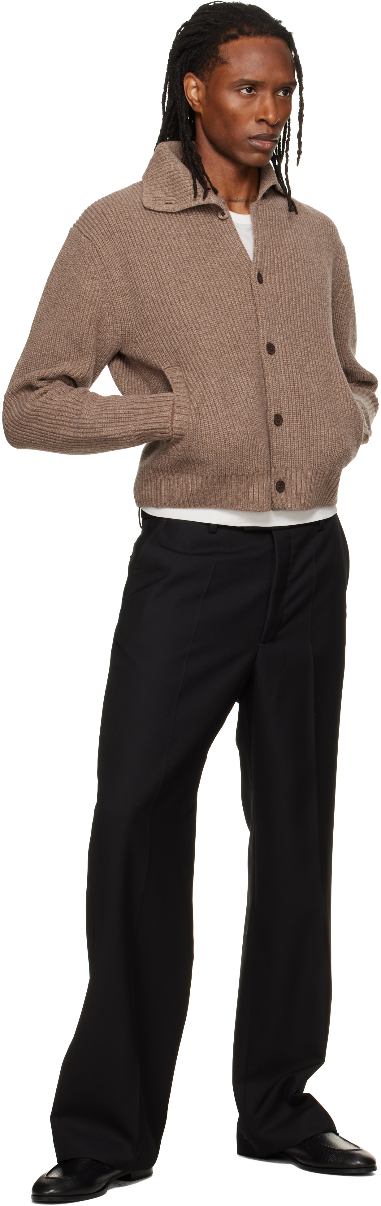 TONYWACK: ベージュ High Neck Merino Wool カーディガン | SSENSE 日本