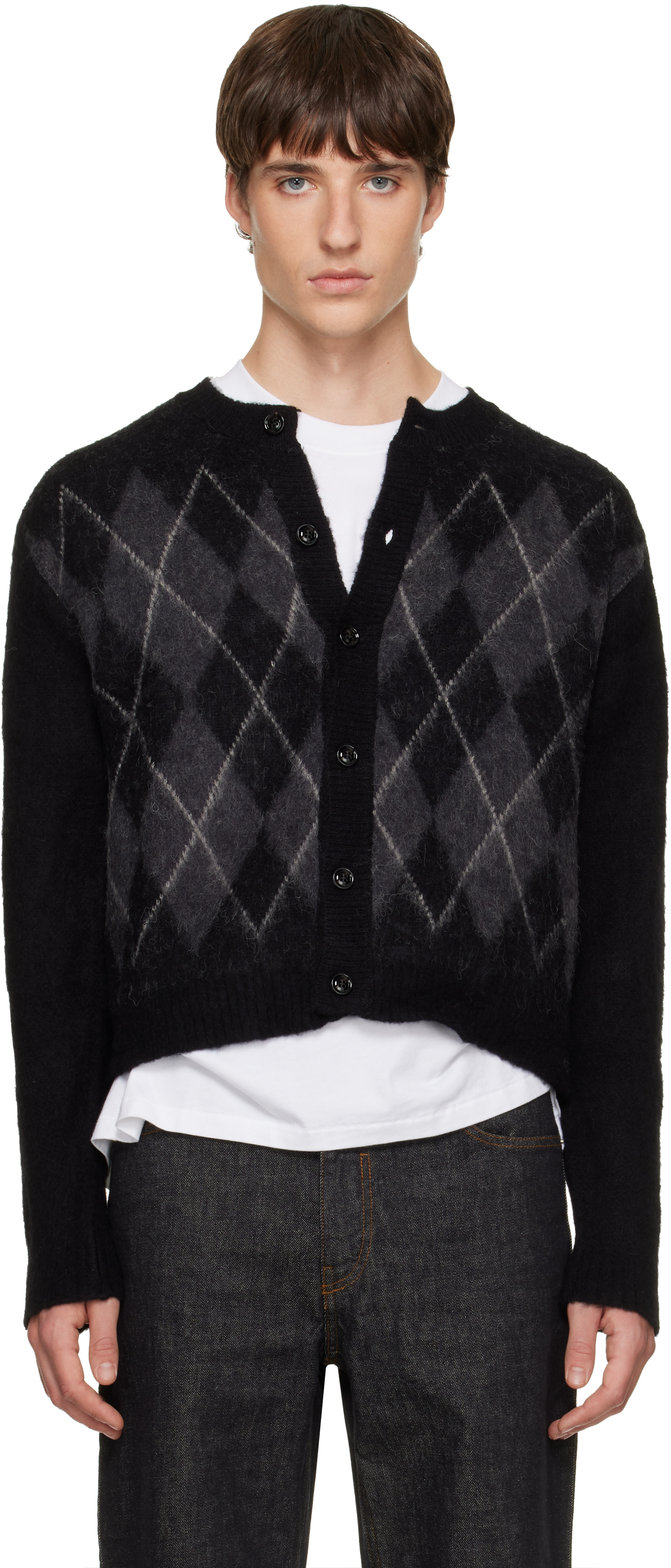 TONYWACK - Black Brushed Argyle Cardigan
