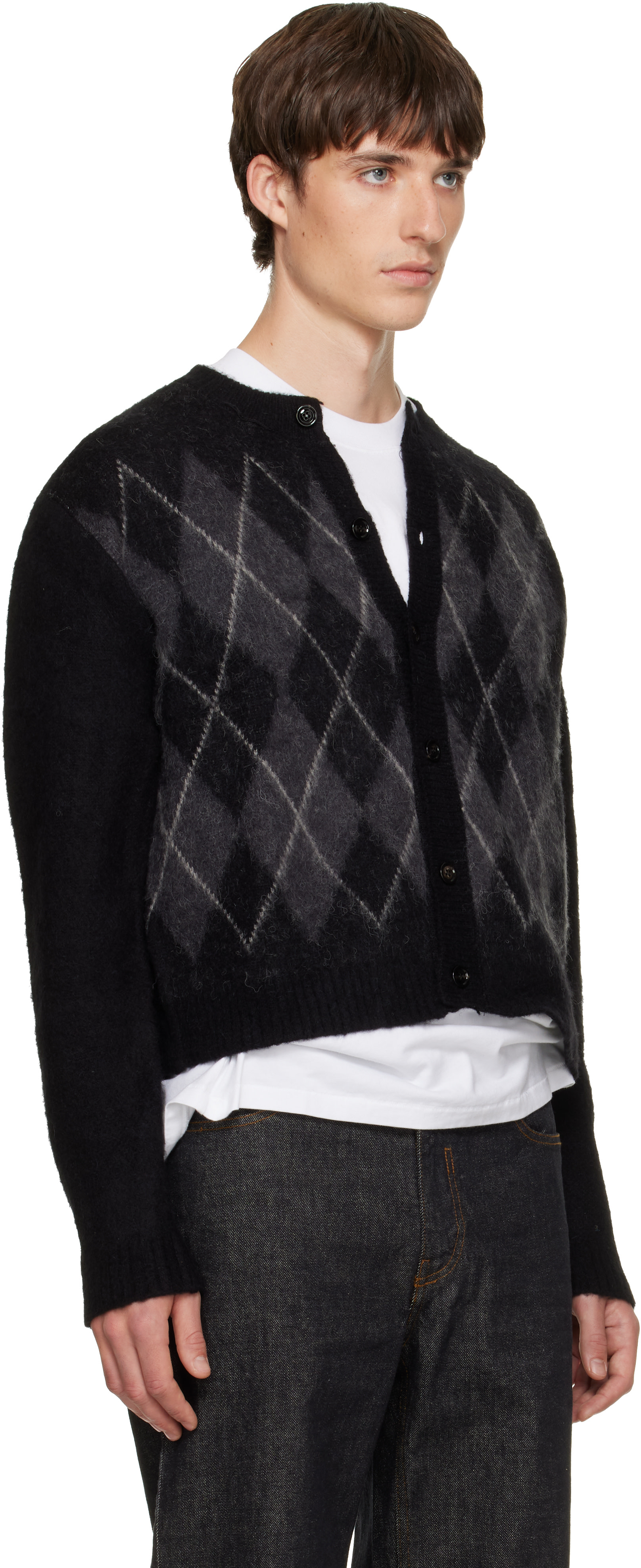TONYWACK - Black Brushed Argyle Cardigan