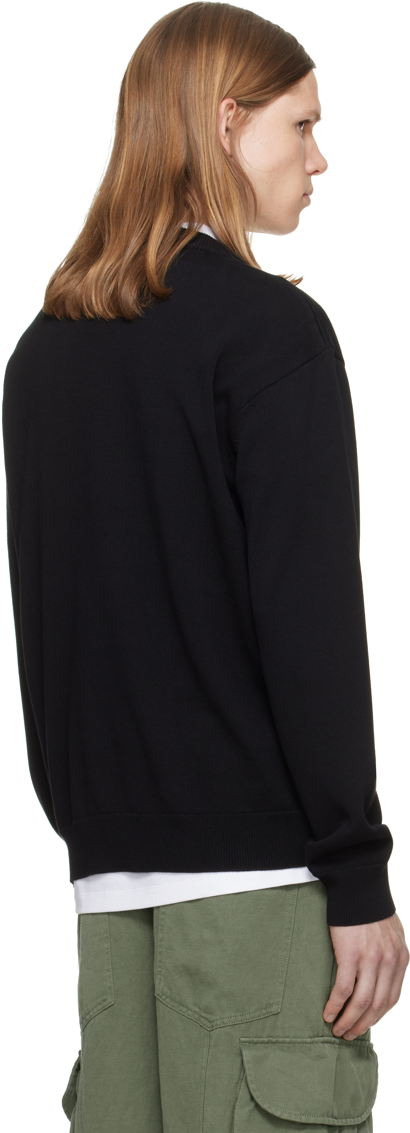 Balmain - Pull rétro noir en coton à logo brodé