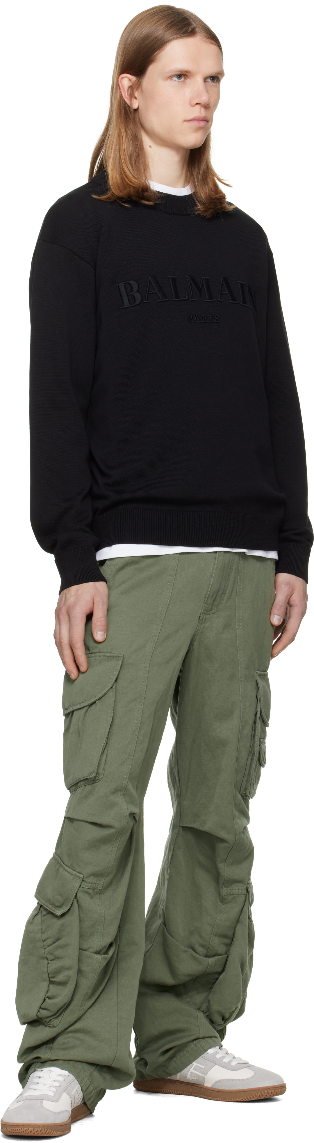 Balmain - Pull rétro noir en coton à logo brodé