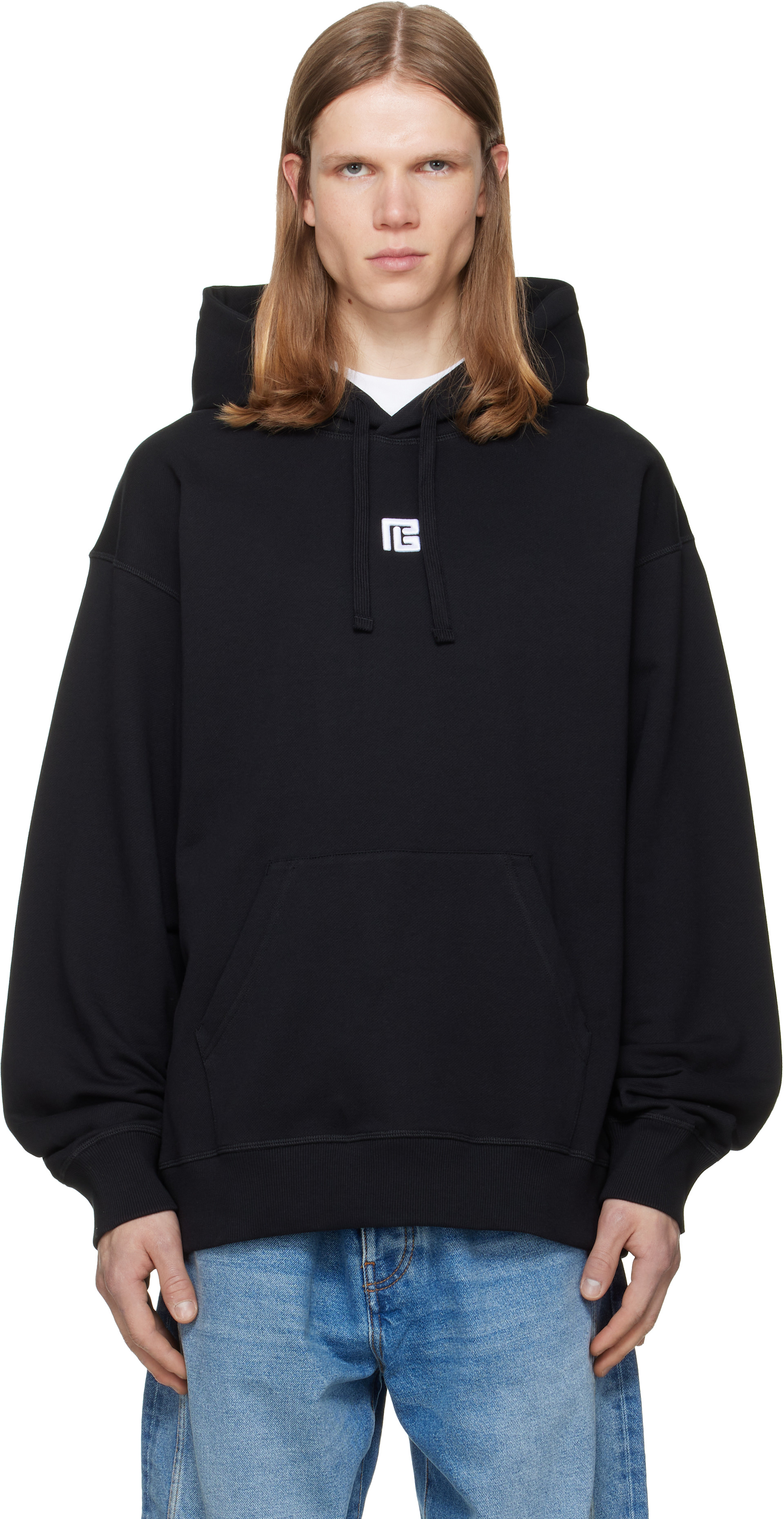 Balmain - Pull à capuche noir à logo brodé
