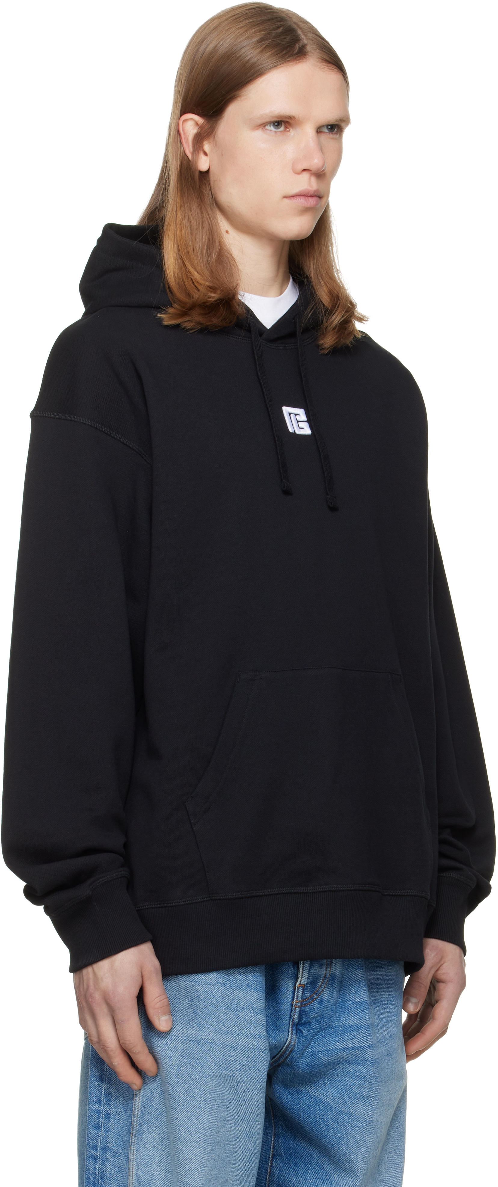 Balmain - Pull à capuche noir à logo brodé